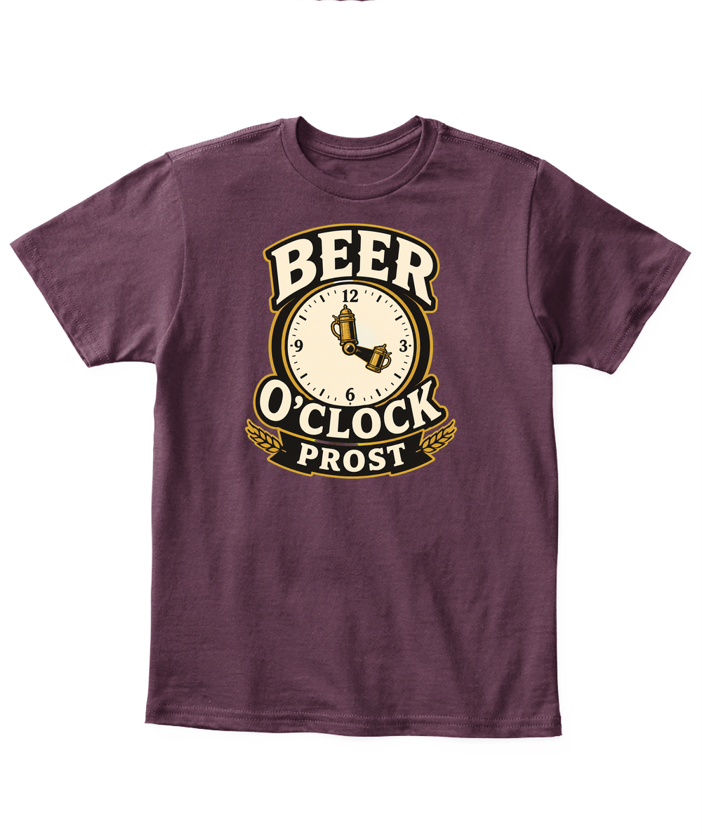 Beer O'Clock Prost — Kid's T Shirt in Maroon