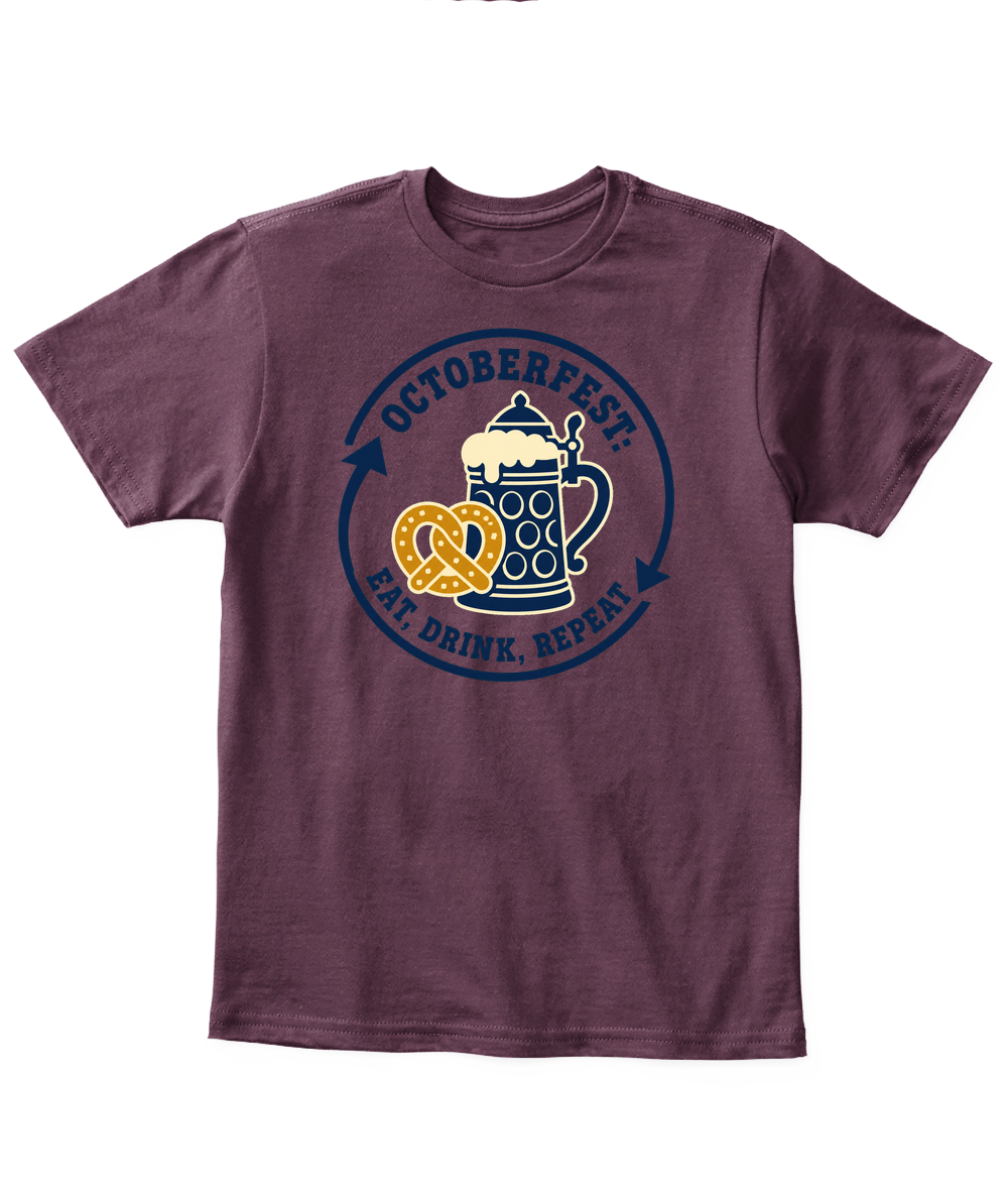 Octoberfest: Eat, Drink, Repeat — Kid's T Shirt in Maroon