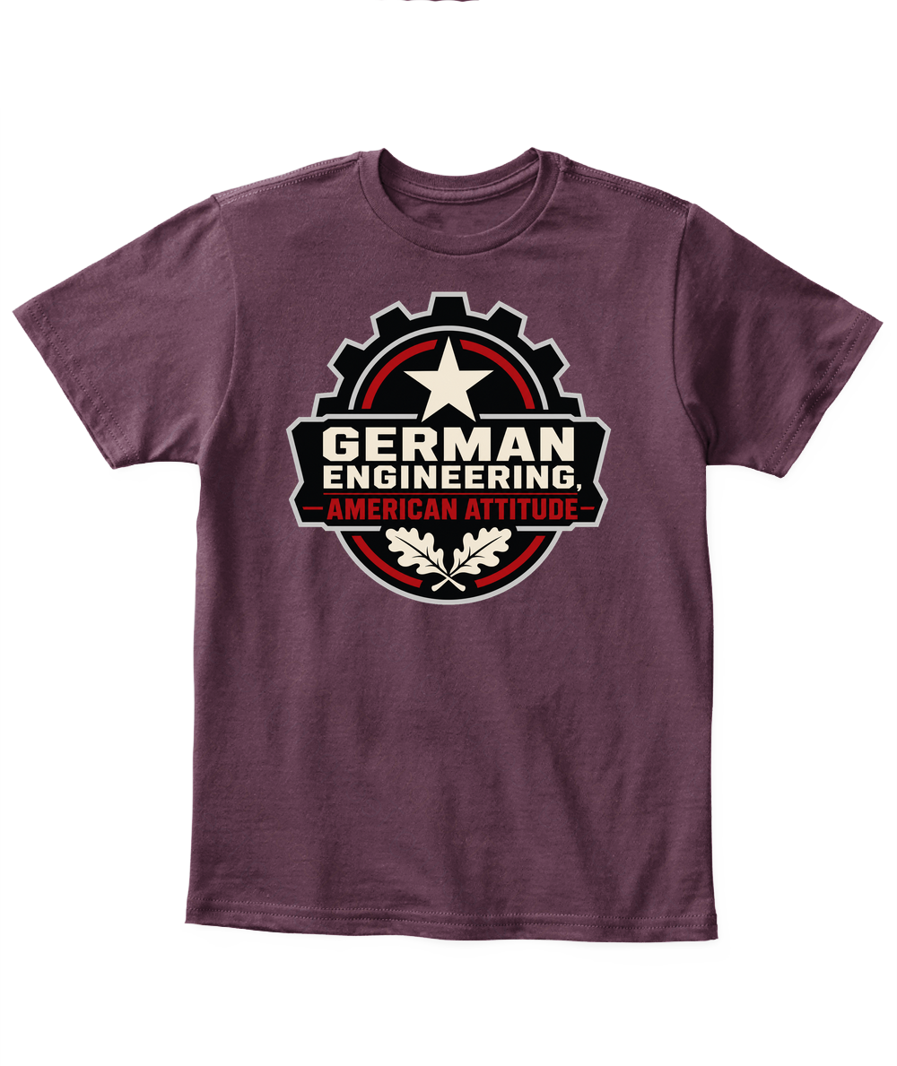 German Engineering, American Attitude — Kid's T Shirt in Maroon