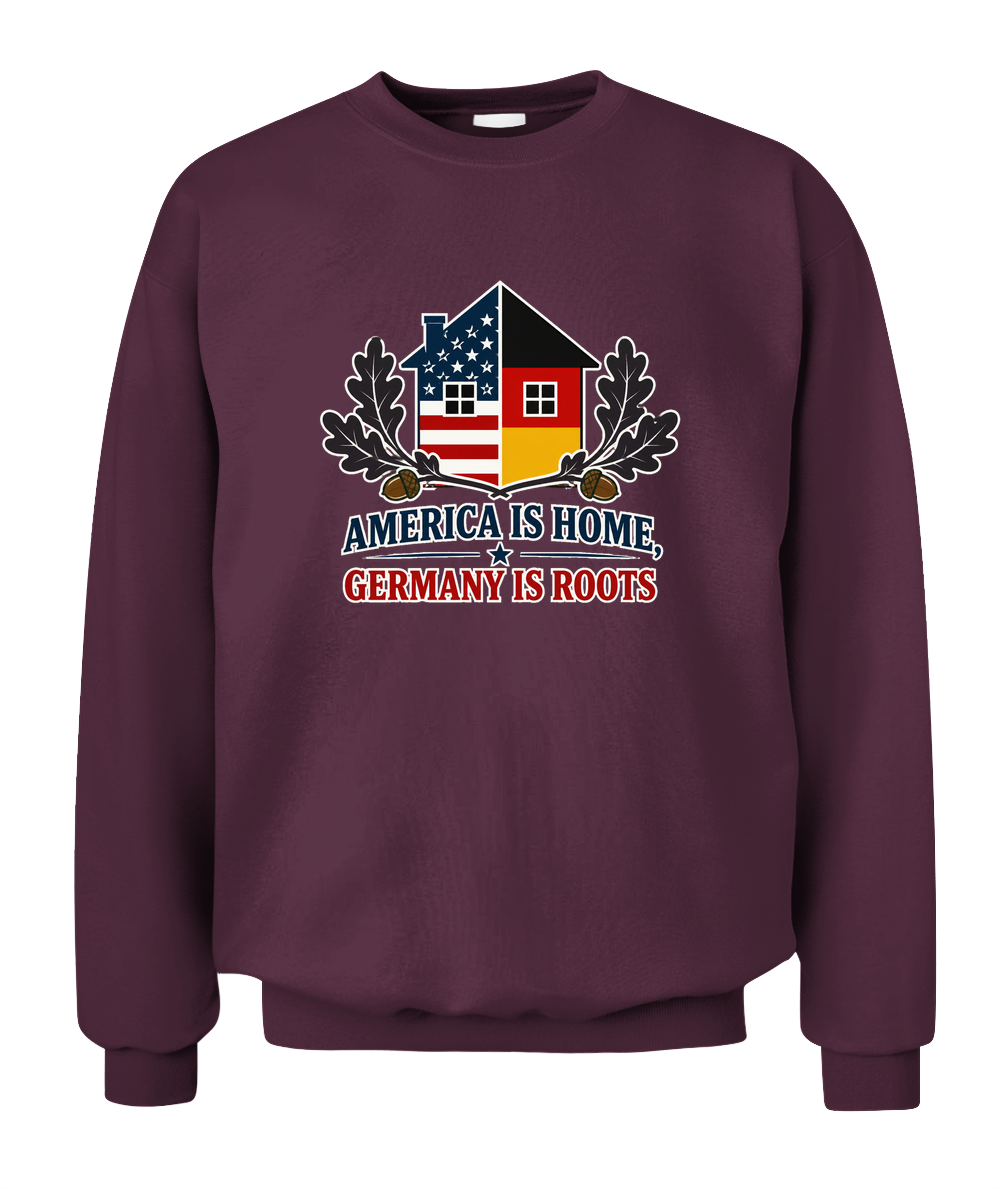 America Is Home, Germany Is Roots — Sweatshirt in Maroon