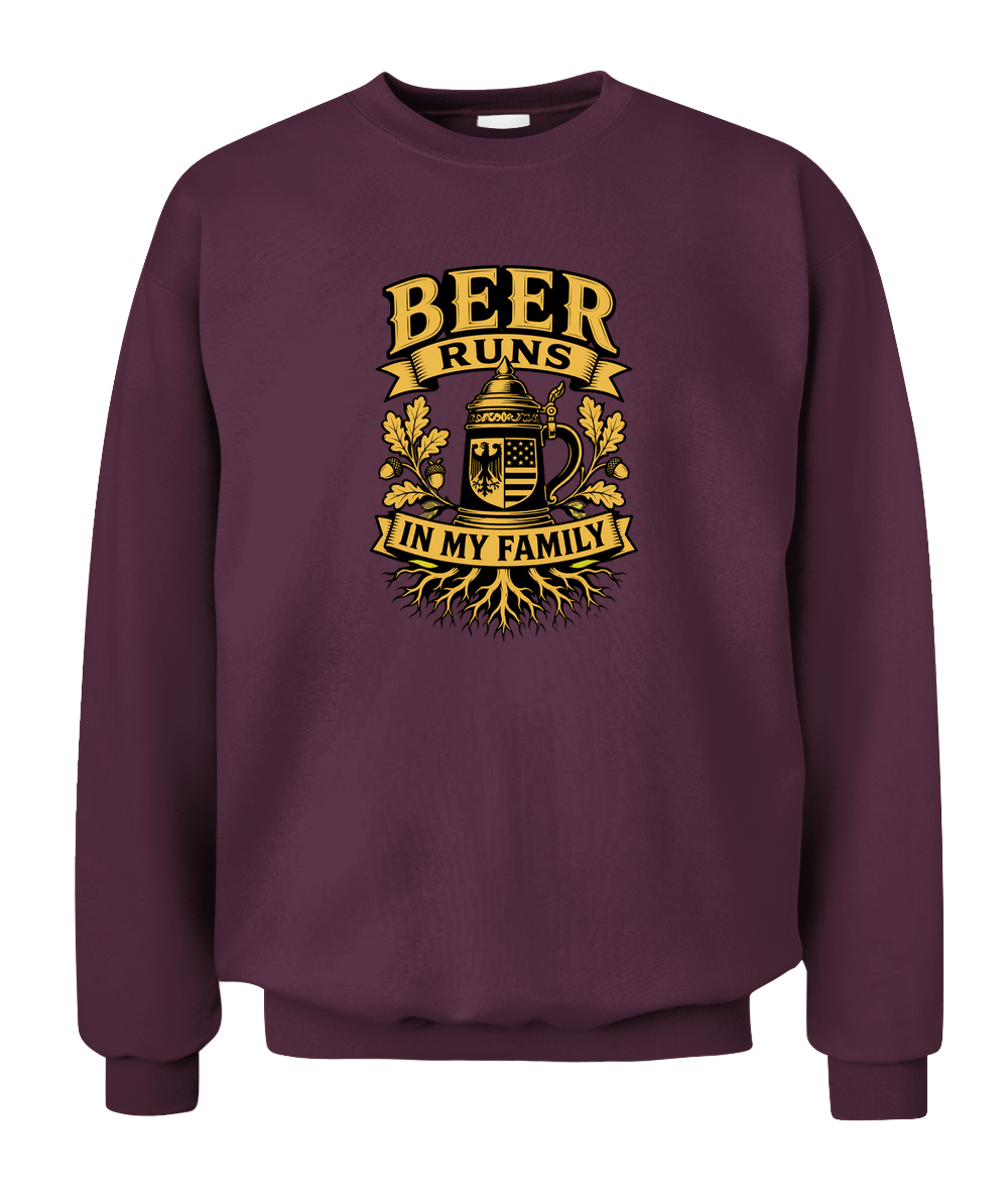 Beer Runs In My Family — Sweatshirt in Maroon