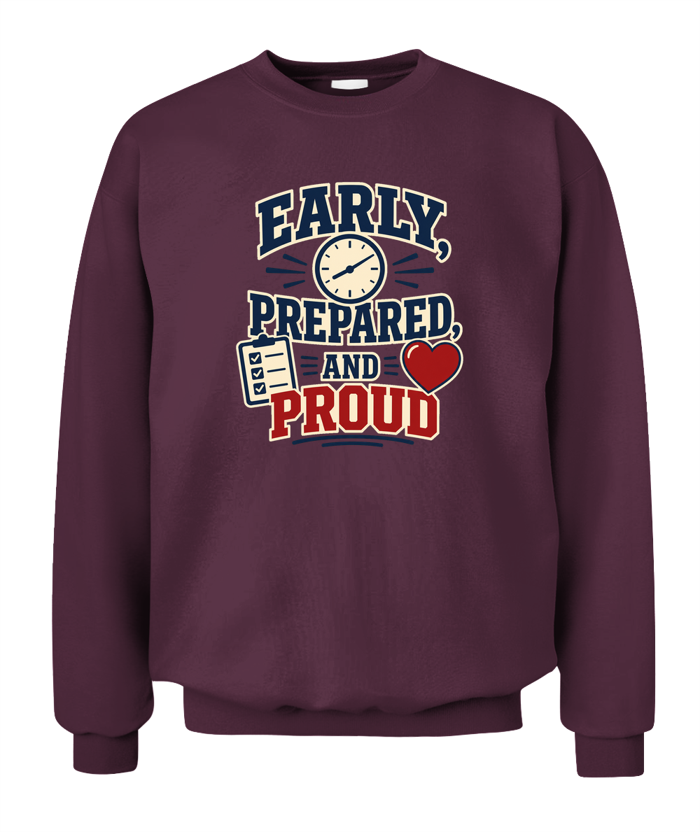 Early, Prepared, And Proud — Sweatshirt in Maroon