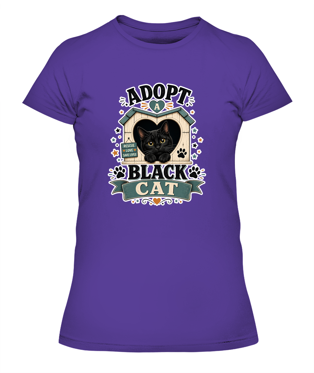 Adopt a Black Cat Ladies T-Shirt | Black Cat Lover Gift