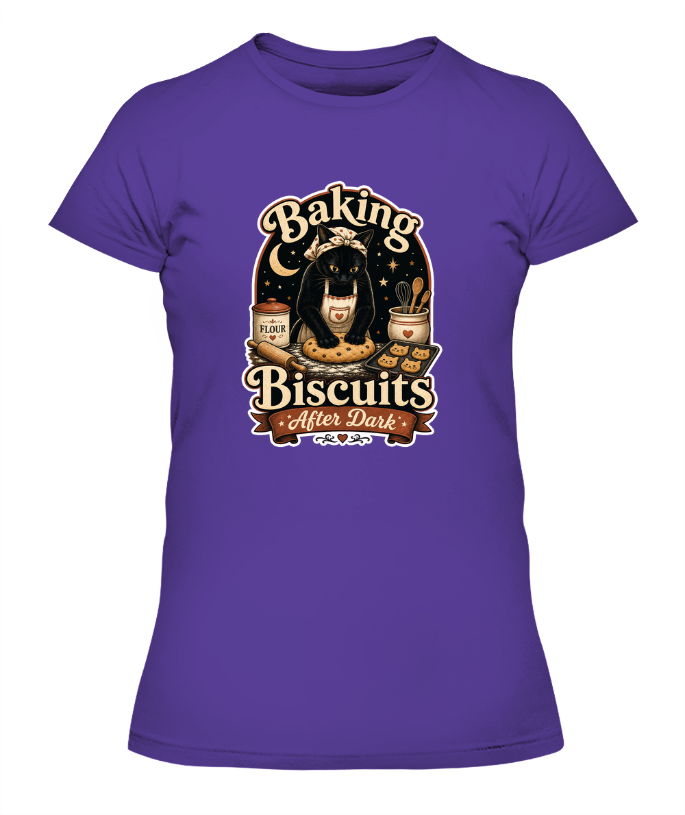 Baking Biscuits After Dark Ladies T-Shirt | Black Cat Lover Gift