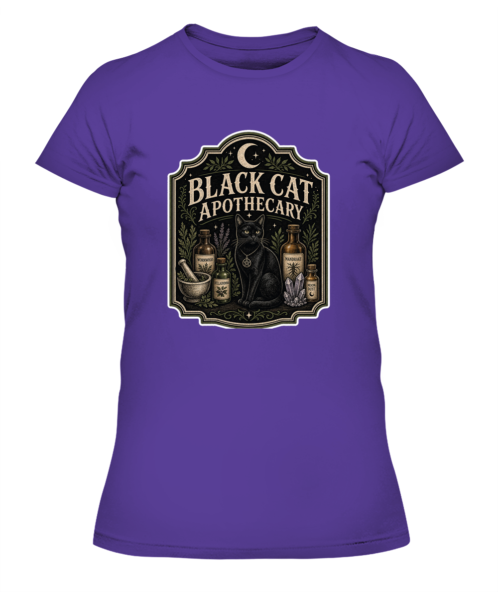 Black Cat Apothecary Ladies T-Shirt | Black Cat Lover Gift