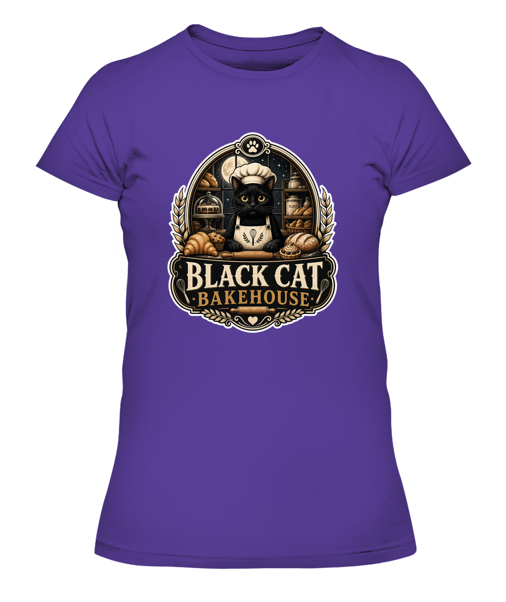 Black Cat Bakehouse Ladies T-Shirt | Black Cat Lover Gift
