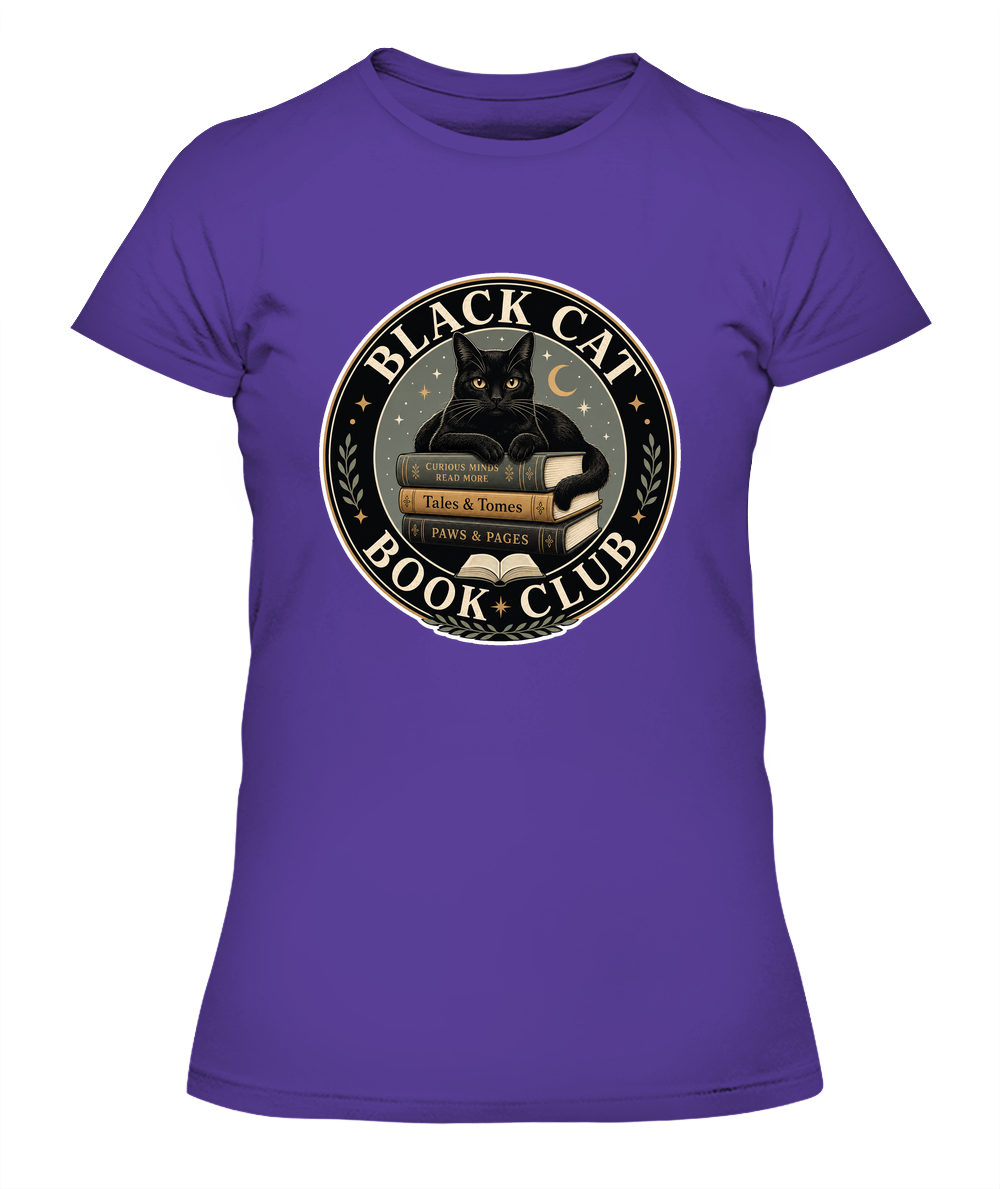 Black Cat Book Club Ladies T-Shirt | Black Cat Lover Gift