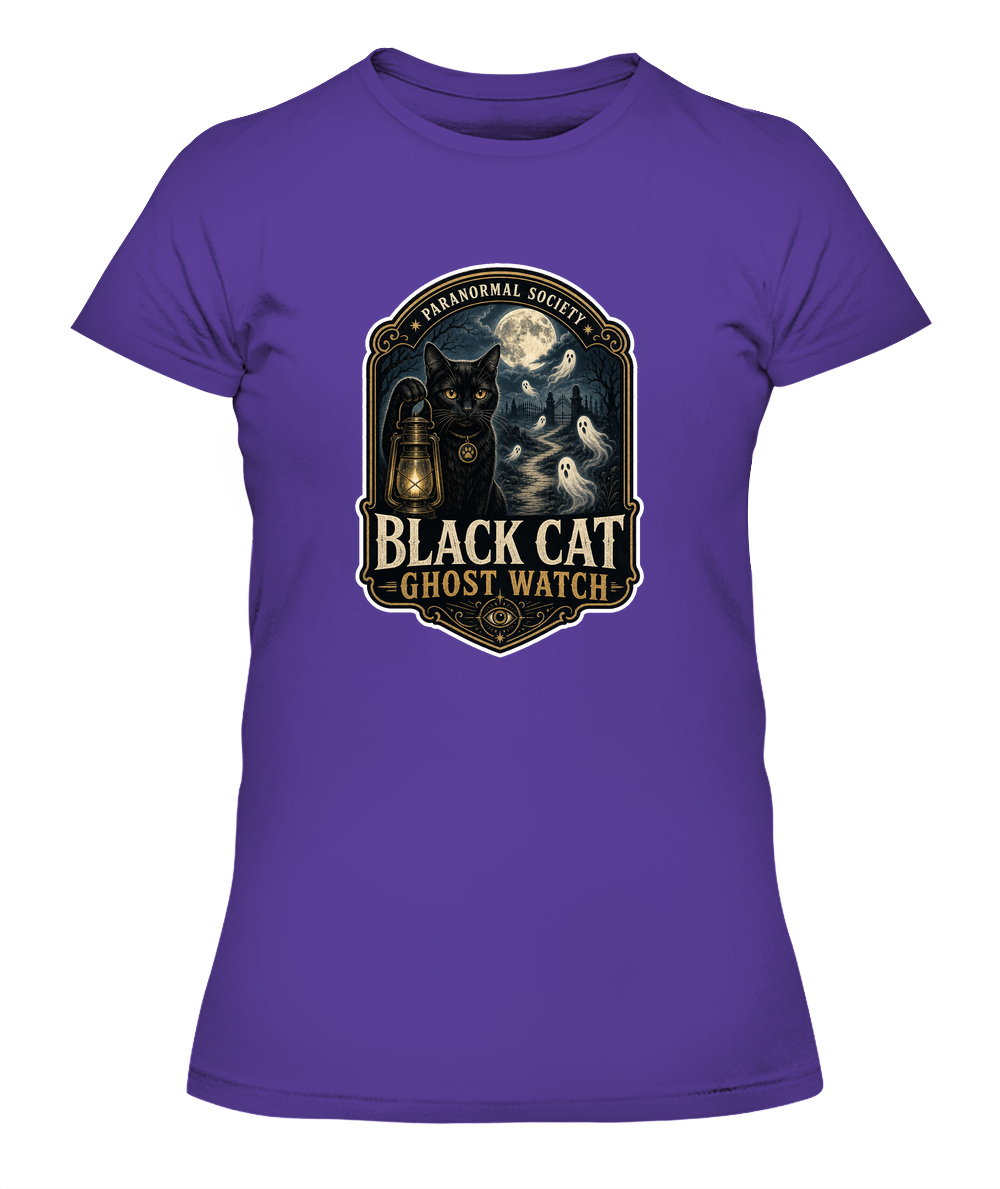 Black Cat Ghost Watch Ladies T-Shirt | Black Cat Lover Gift