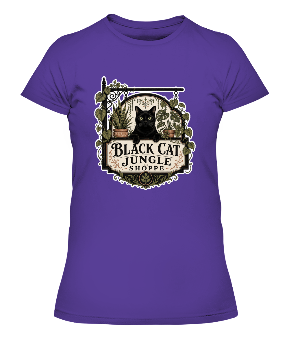 Black Cat Jungle Shoppe Ladies T-Shirt | Black Cat Lover Gift