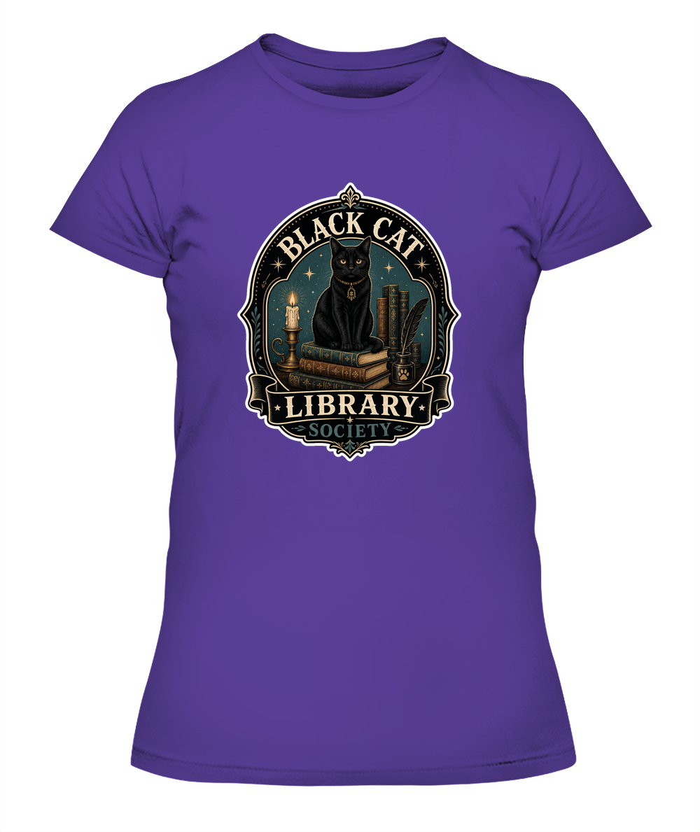 Black Cat Library Society Ladies T-Shirt | Black Cat Lover Gift