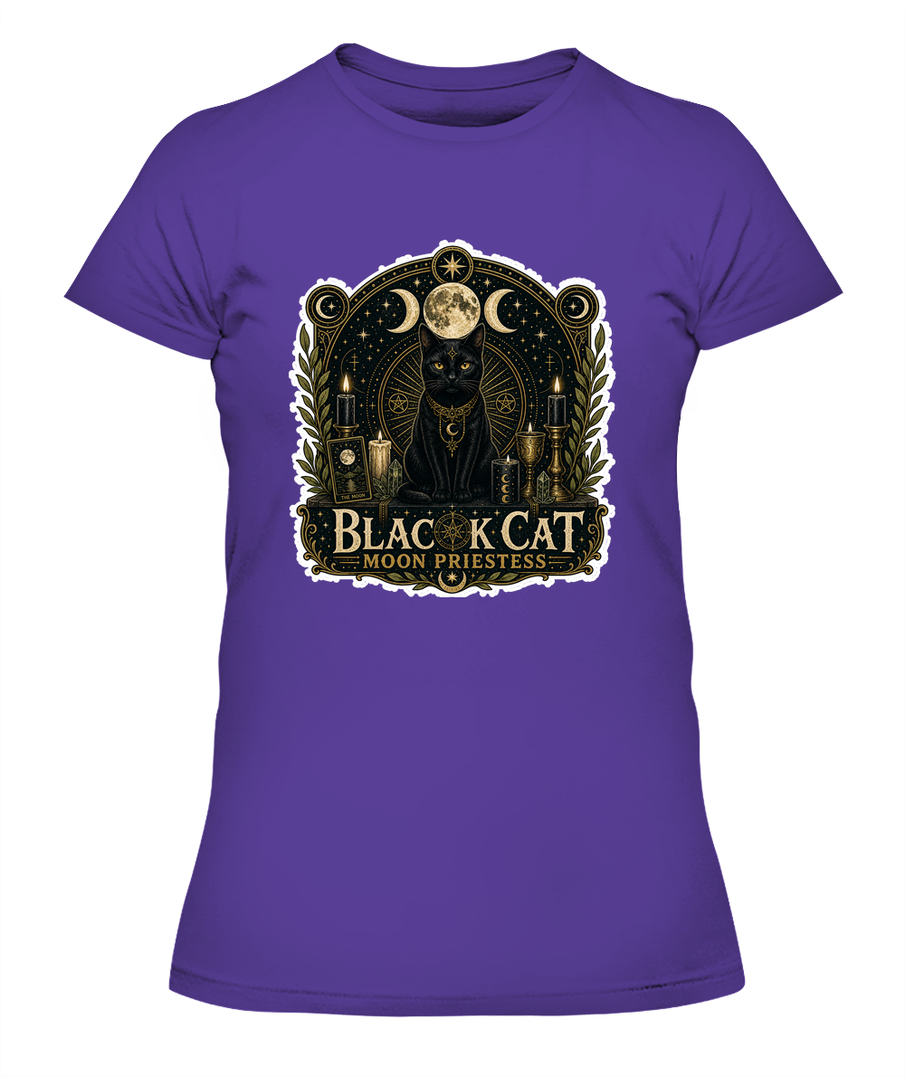Black Cat Moon Priestess Ladies T-Shirt | Black Cat Lover Gift