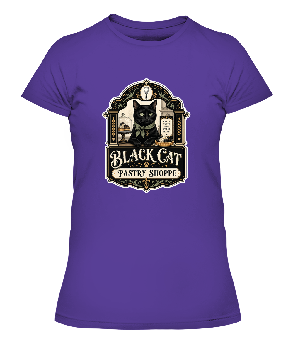 Black Cat Pastry Shoppe Ladies T-Shirt | Black Cat Lover Gift