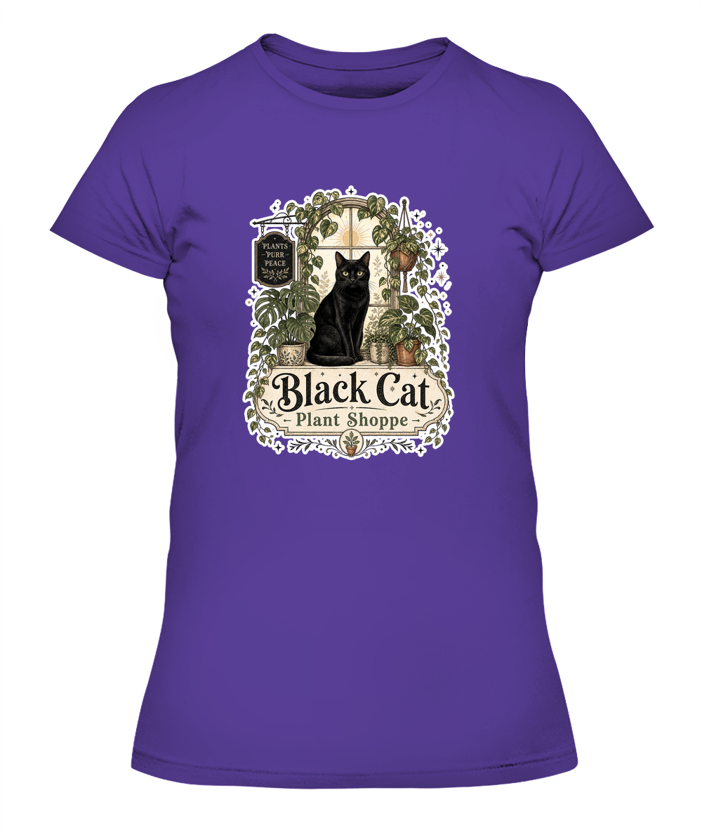 Black Cat Plant Shoppe Ladies T-Shirt | Black Cat Lover Gift