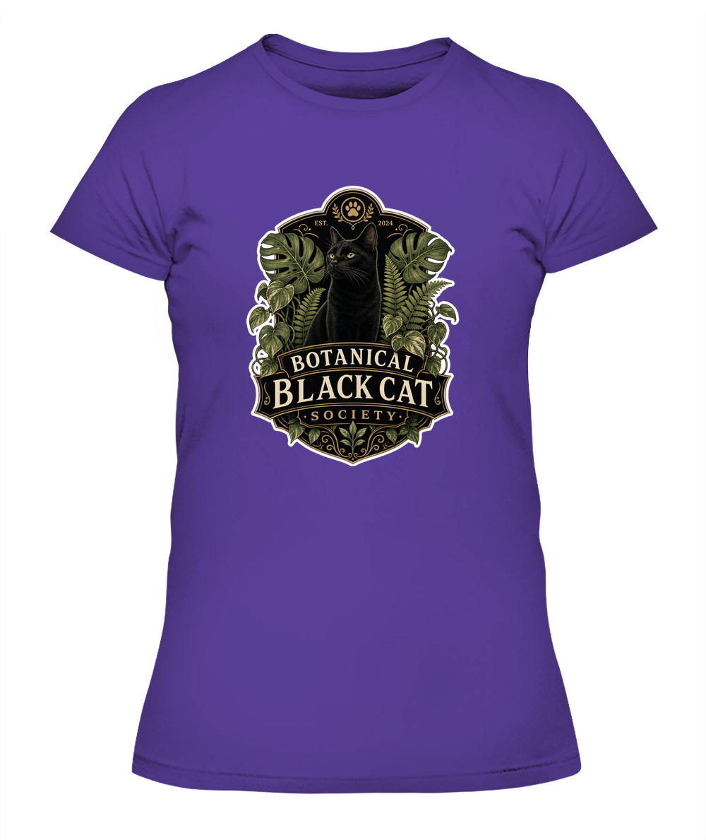 Botanical Black Cat Society Ladies T-Shirt | Black Cat Lover Gift
