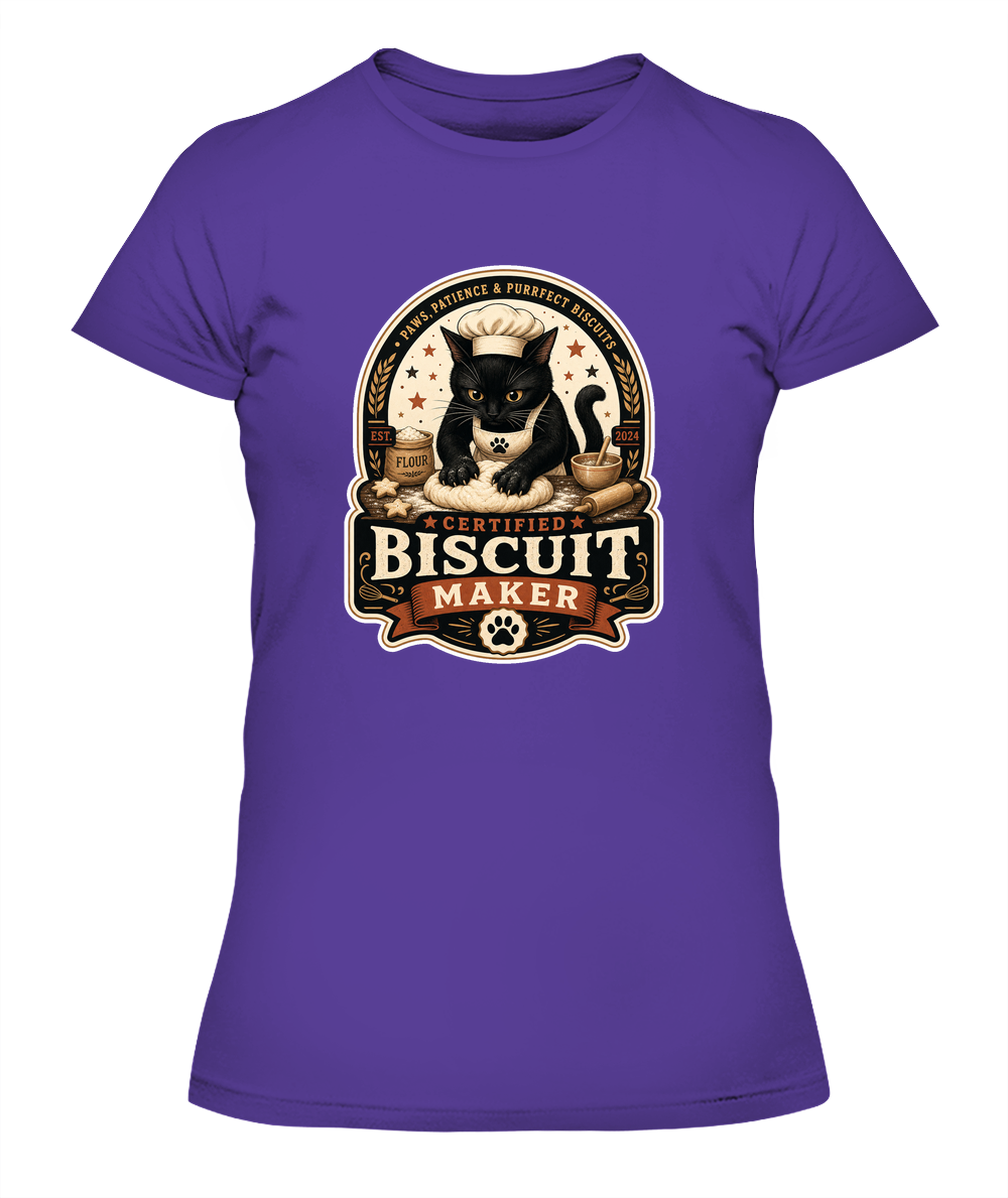 Certified Biscuit Maker Ladies T-Shirt | Black Cat Lover Gift