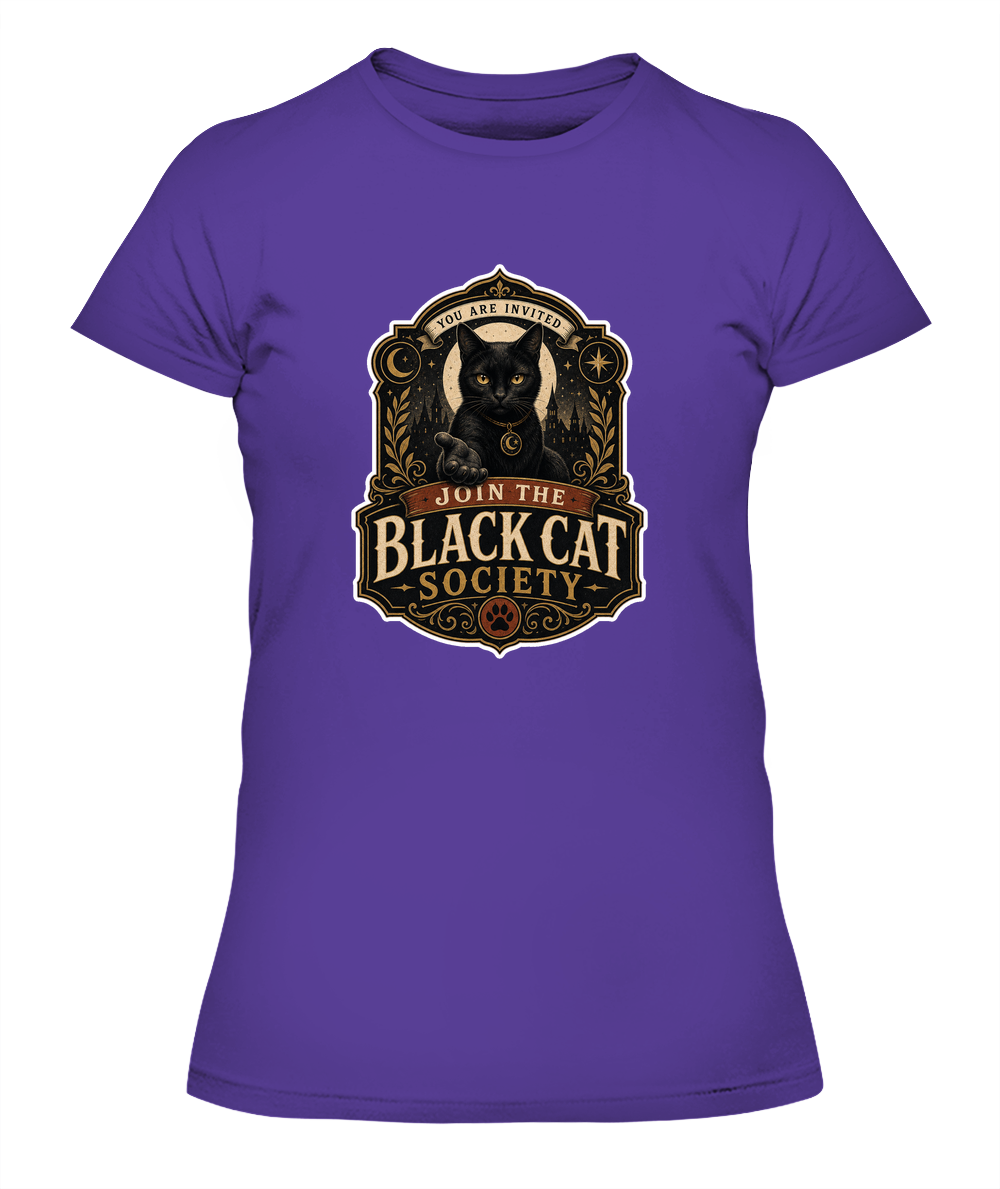 Join the Black Cat Society Ladies T-Shirt | Black Cat Lover Gift