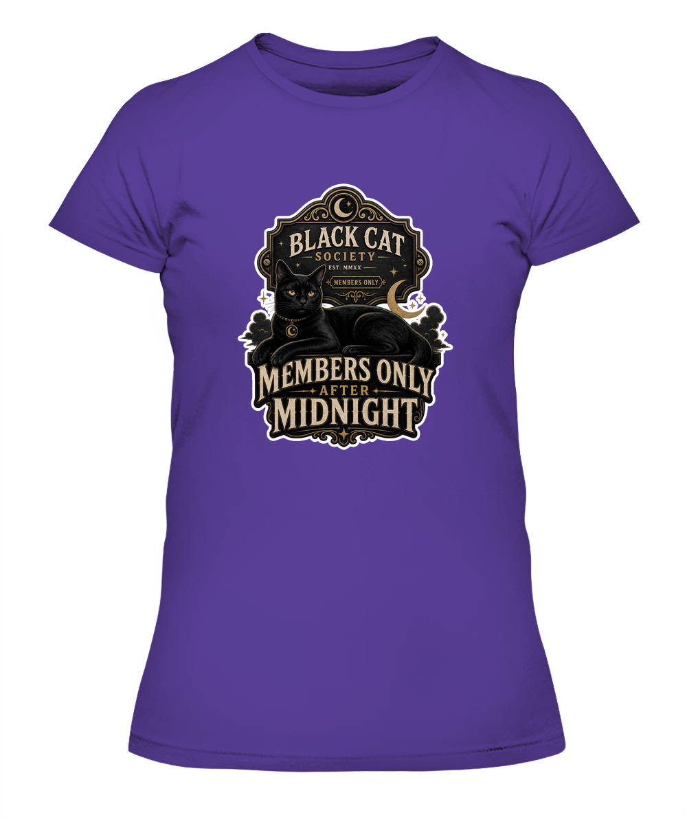 Members Only After Midnight Ladies T-Shirt | Black Cat Lover Gift