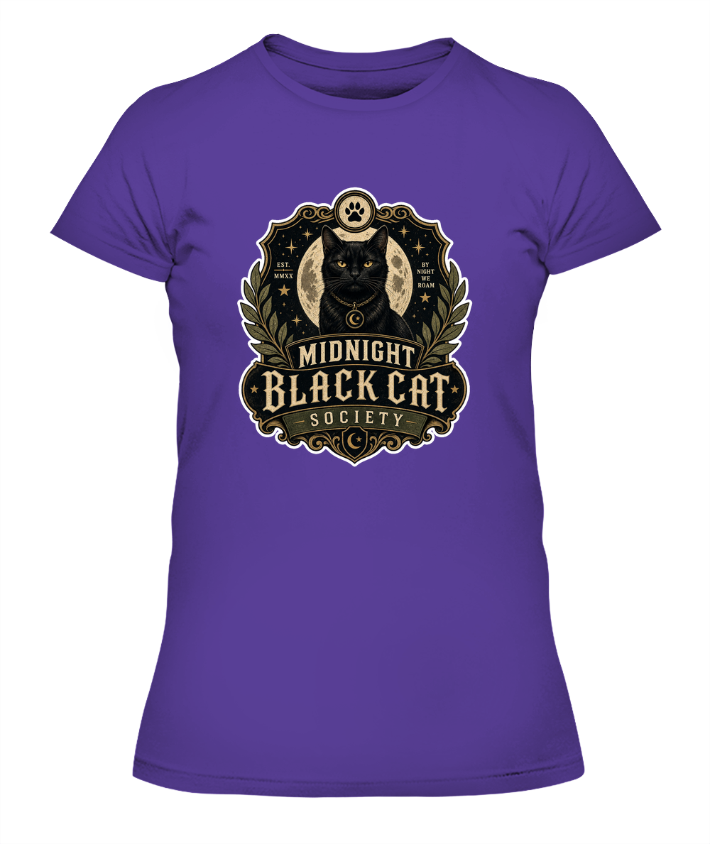 Midnight Black Cat Society Ladies T-Shirt | Black Cat Lover Gift