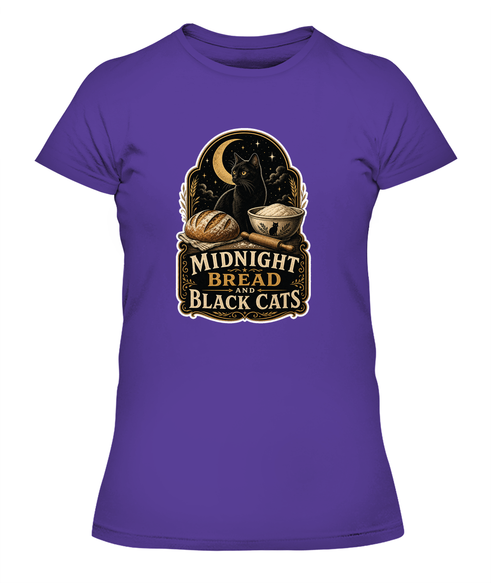 Midnight Bread and Black Cats Ladies T-Shirt | Black Cat Lover Gift