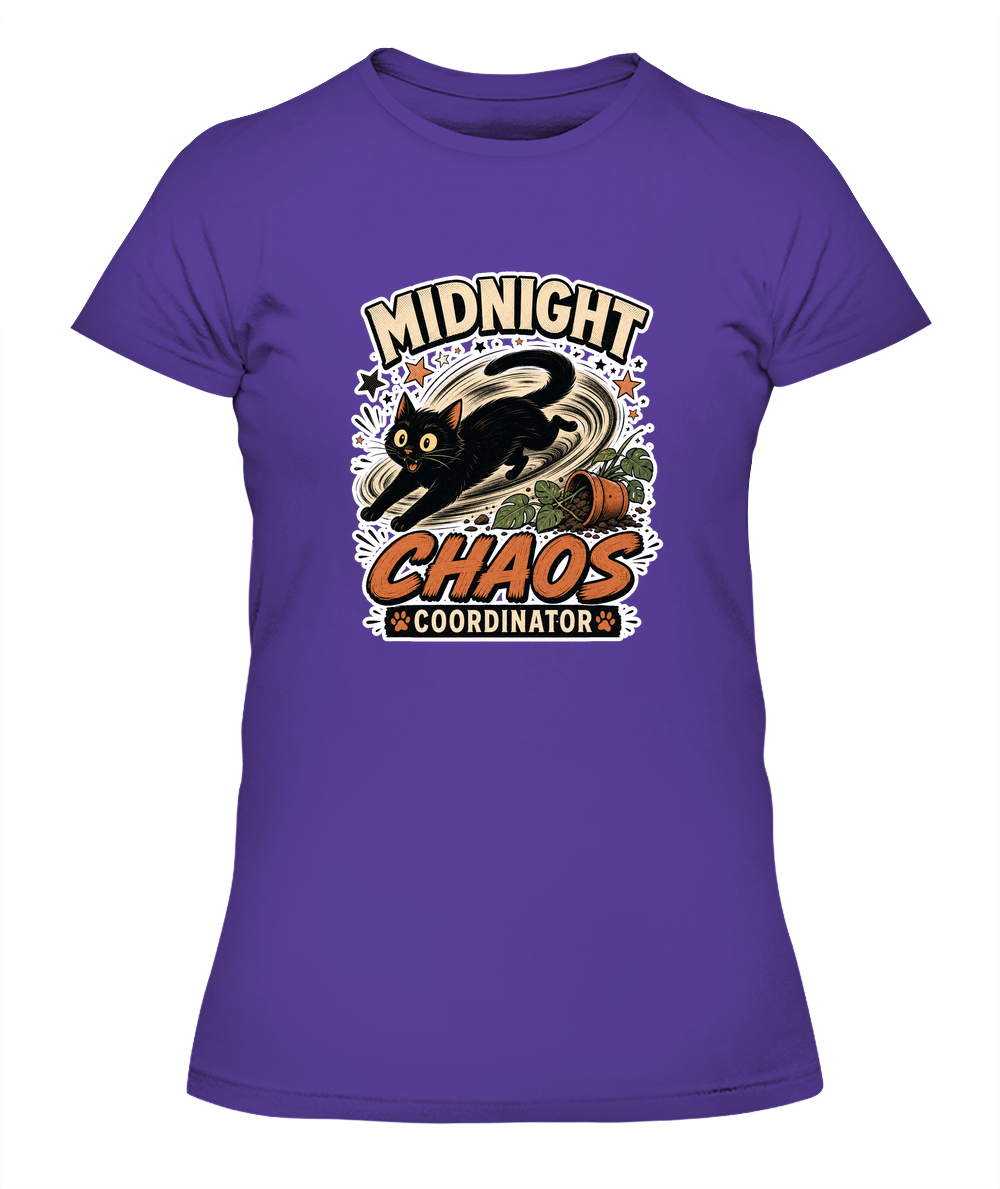 Midnight Chaos Coordinator Ladies T-Shirt | Black Cat Lover Gift