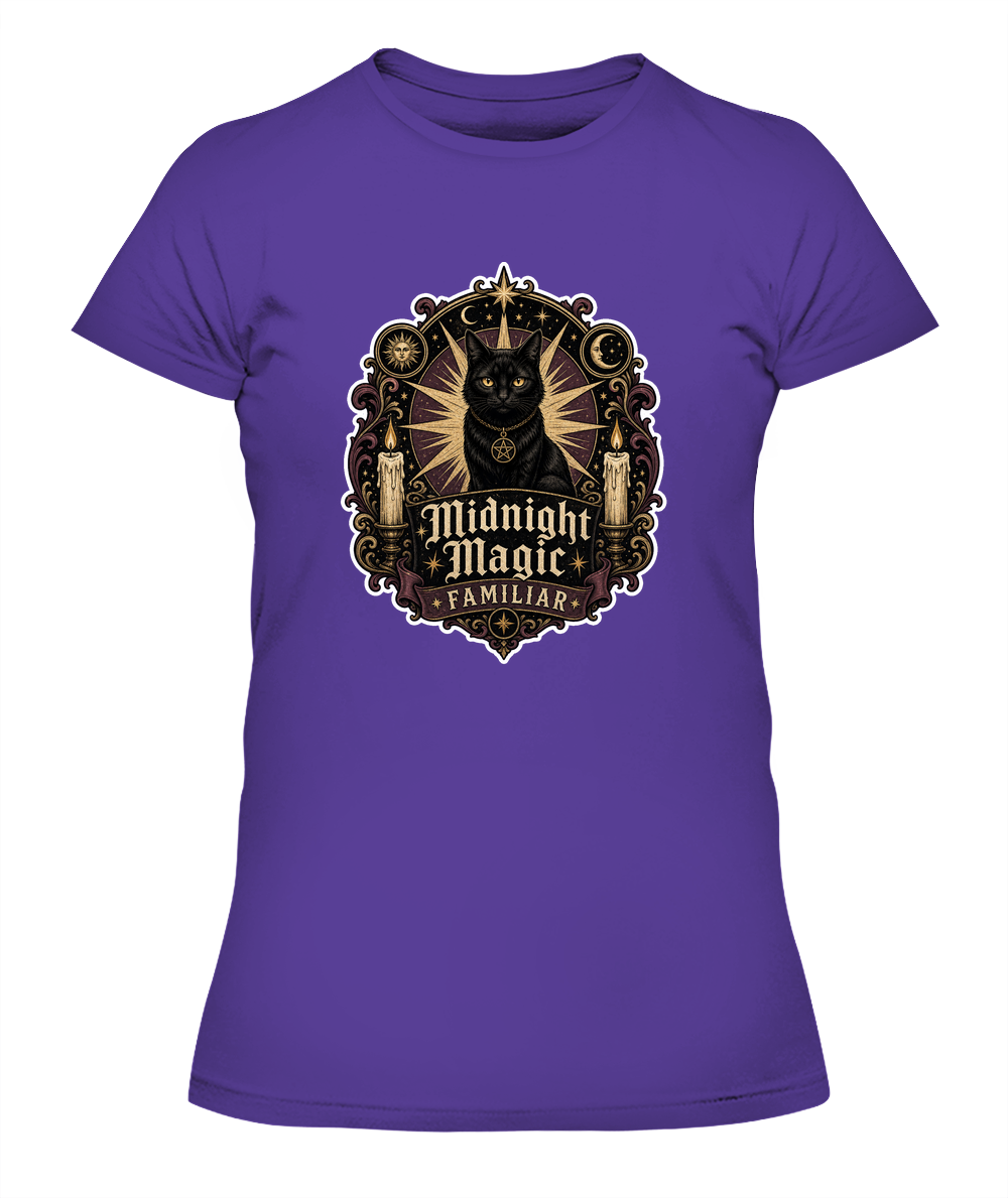 Midnight Magic Familiar Ladies T-Shirt | Black Cat Lover Gift