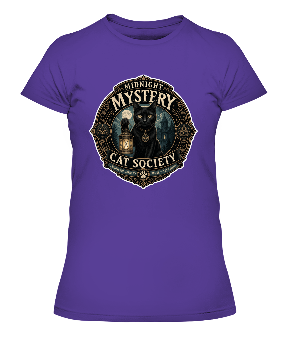 Midnight Mystery Cat Society Ladies T-Shirt | Black Cat Lover Gift