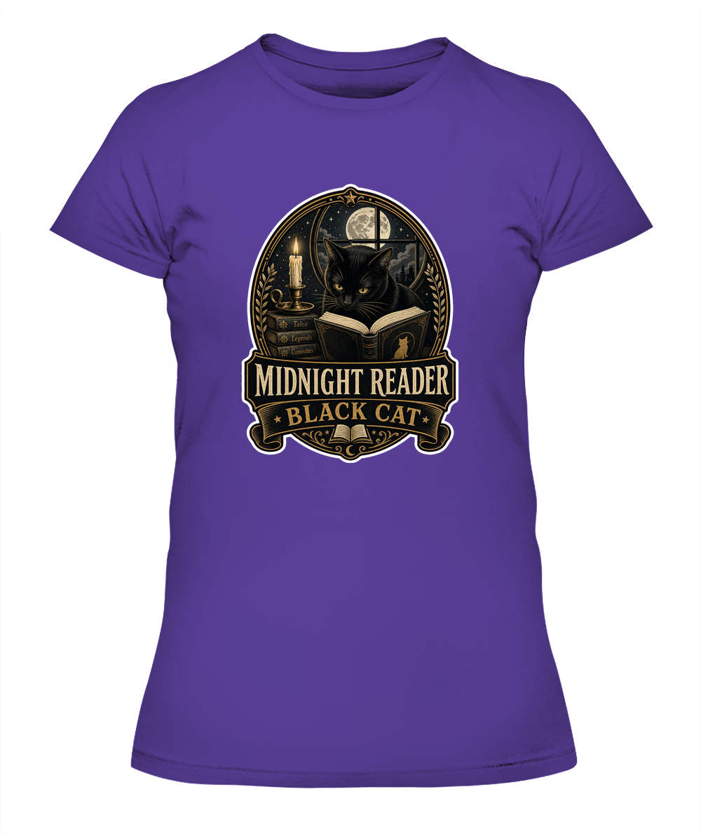 Midnight Reader Black Cat Ladies T-Shirt | Black Cat Lover Gift
