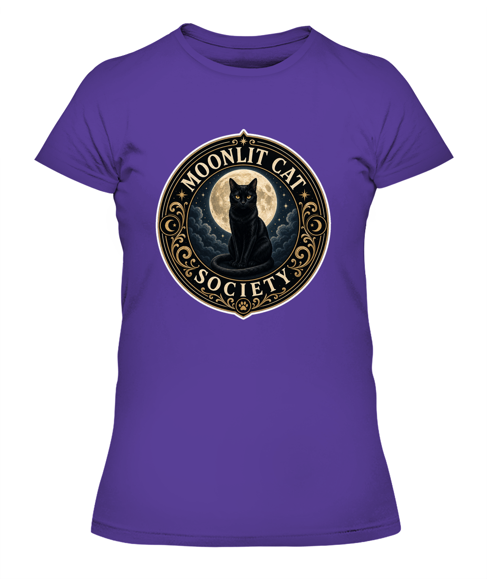 Moonlit Cat Society Ladies T-Shirt | Black Cat Lover Gift