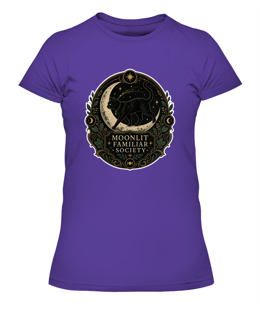 Moonlit Familiar Society Ladies T-Shirt | Black Cat Lover Gift