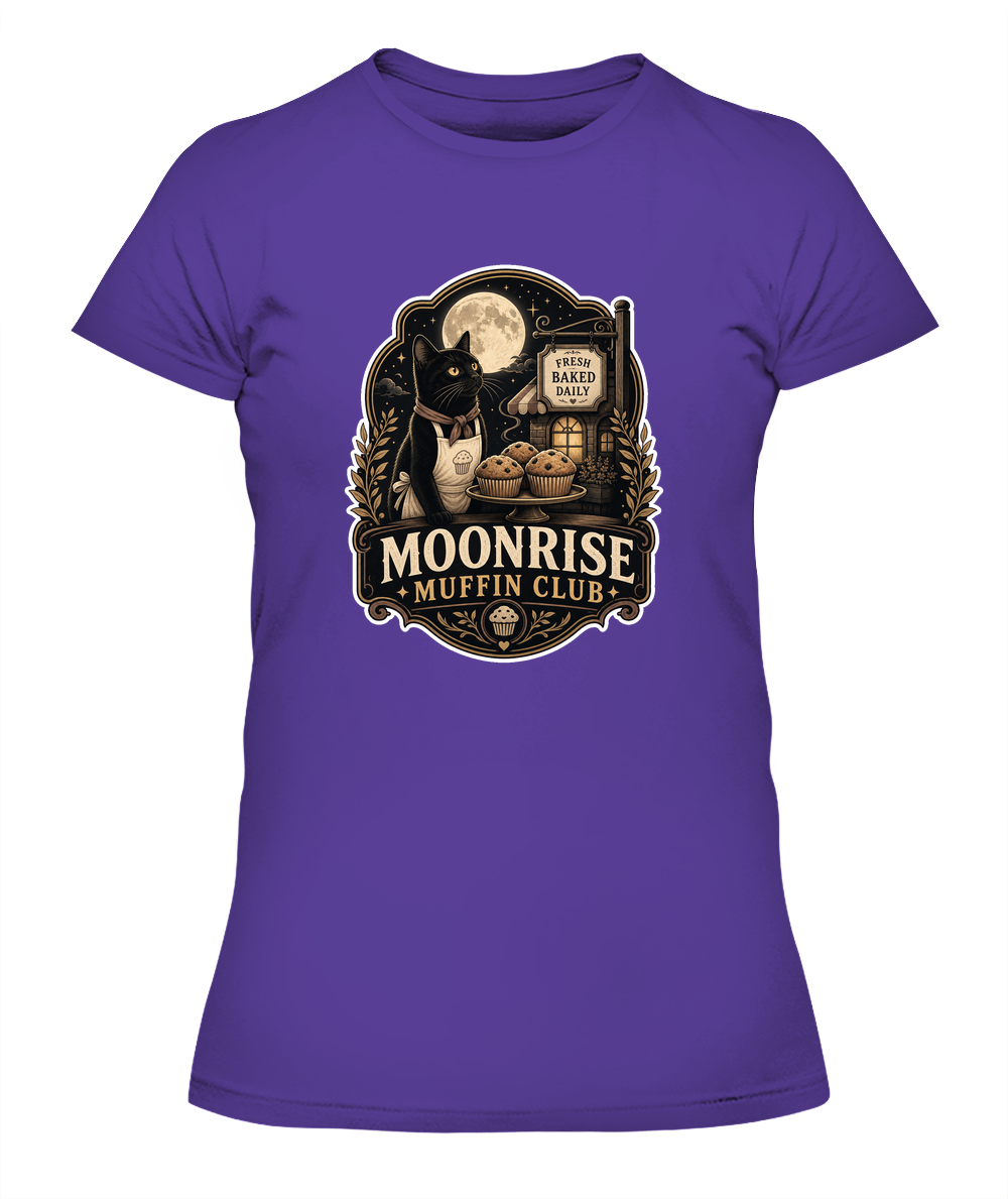 Moonrise Muffin Club Ladies T-Shirt | Black Cat Lover Gift