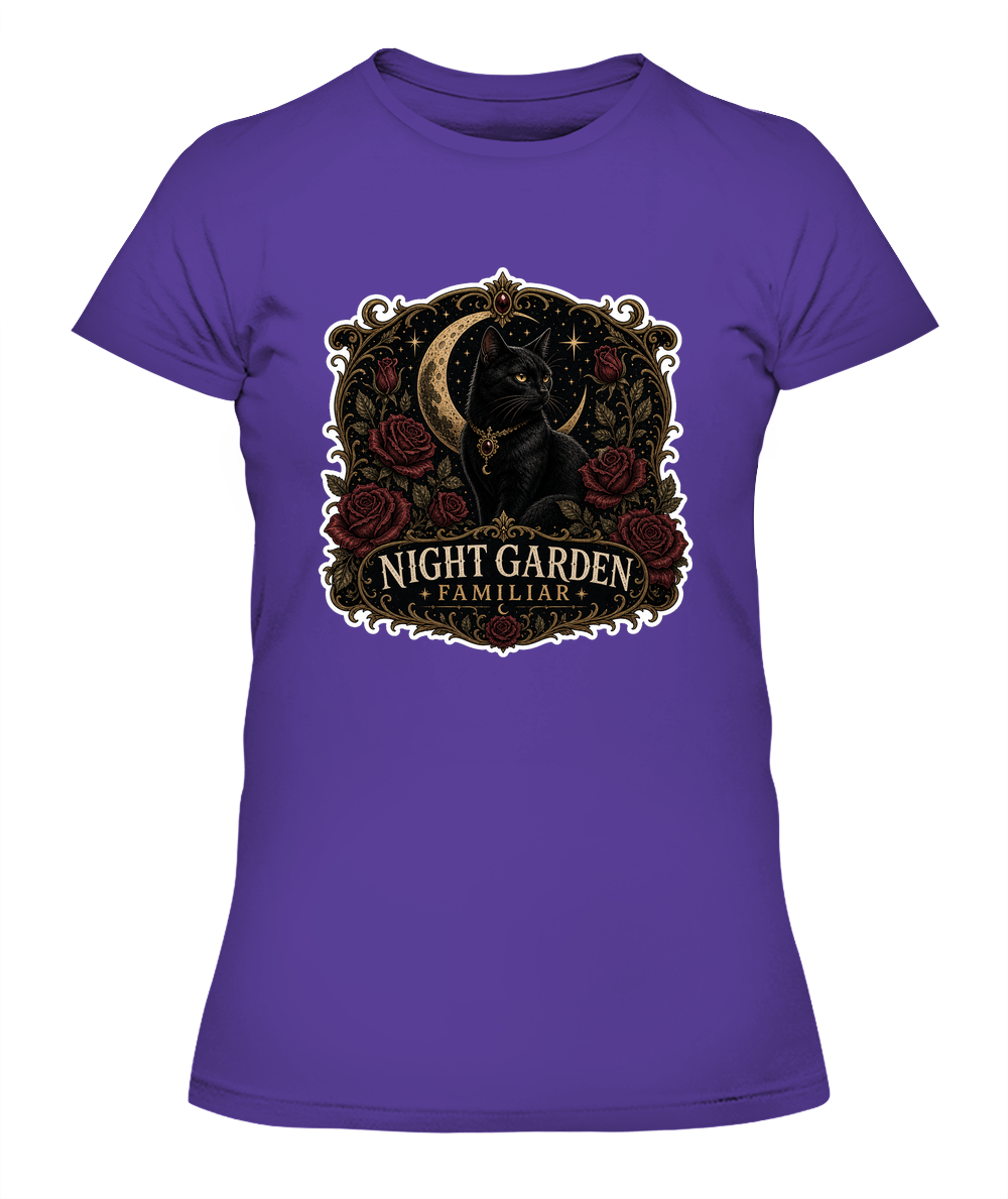 Night Garden Familiar Ladies T-Shirt | Black Cat Lover Gift