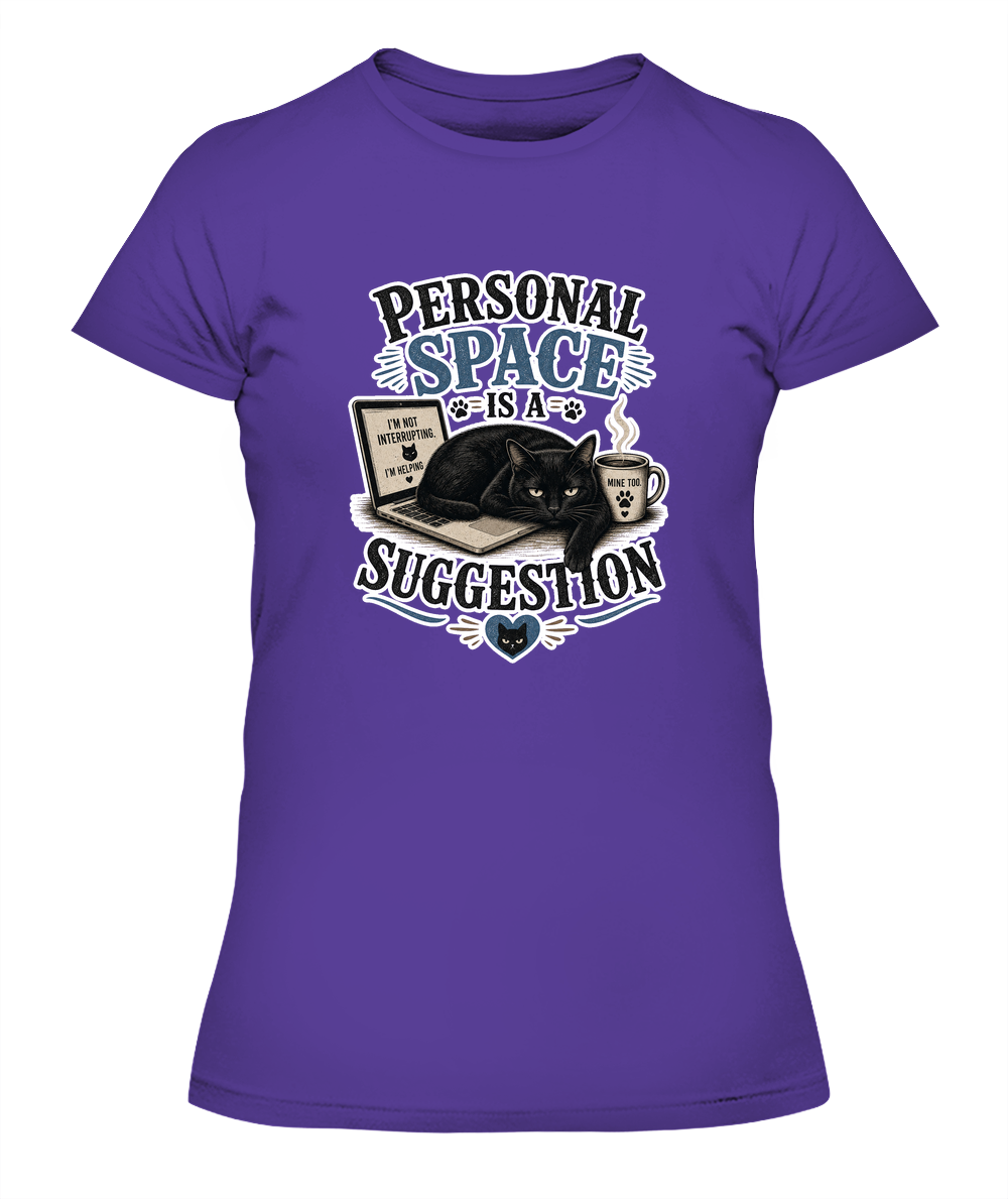 Personal Space is a Suggestion Ladies T-Shirt | Black Cat Lover Gift