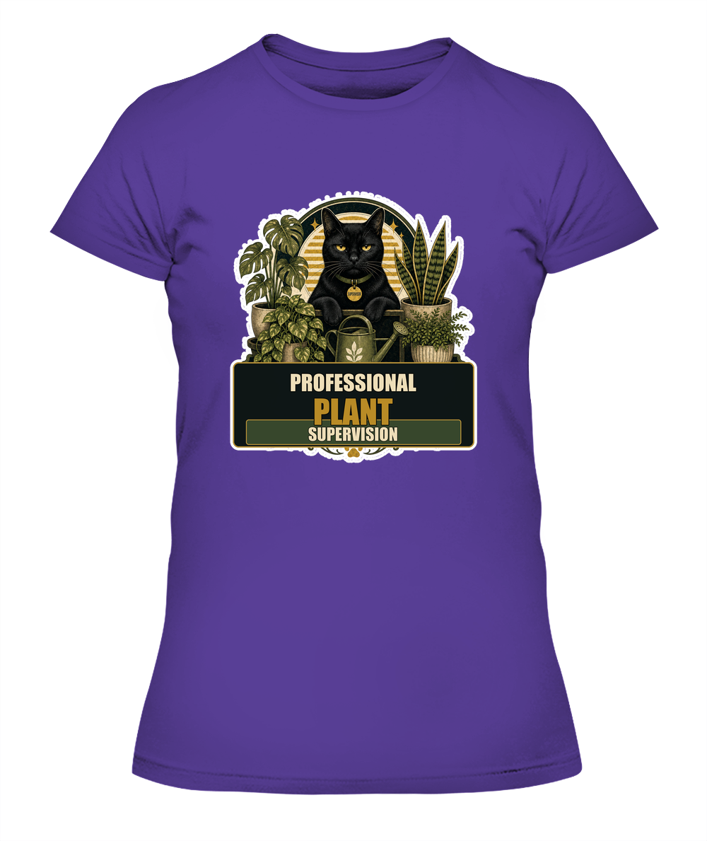 Professional Plant Supervision Ladies T-Shirt | Black Cat Lover Gift