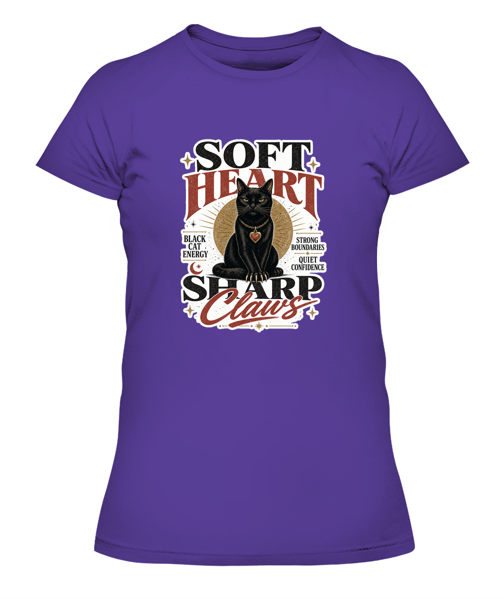 Soft Heart Sharp Claws Ladies T-Shirt | Black Cat Lover Gift