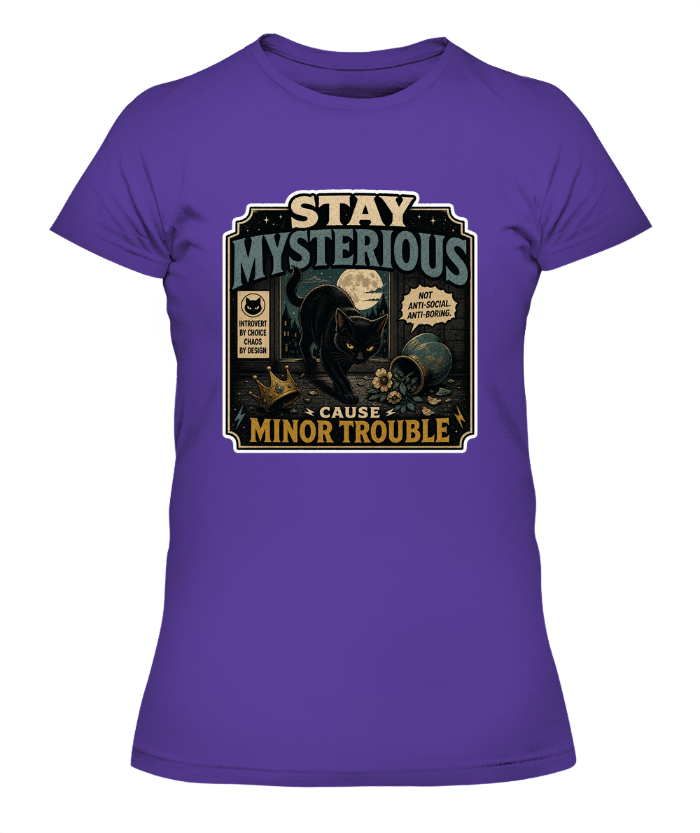Stay Mysterious Cause Minor Trouble Ladies T-Shirt | Black Cat Lover Gift