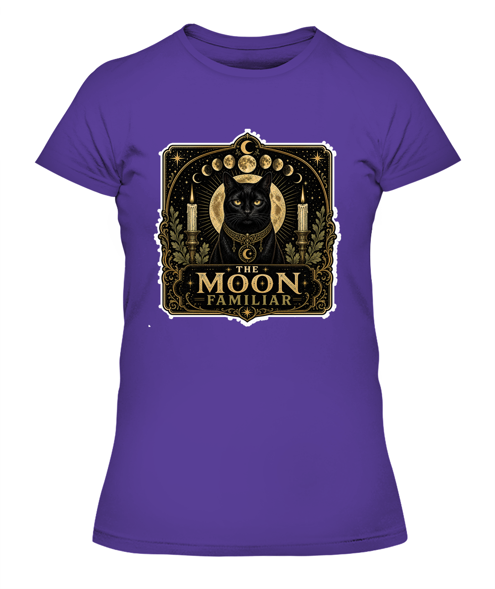 The Moon Familiar Ladies T-Shirt | Black Cat Lover Gift