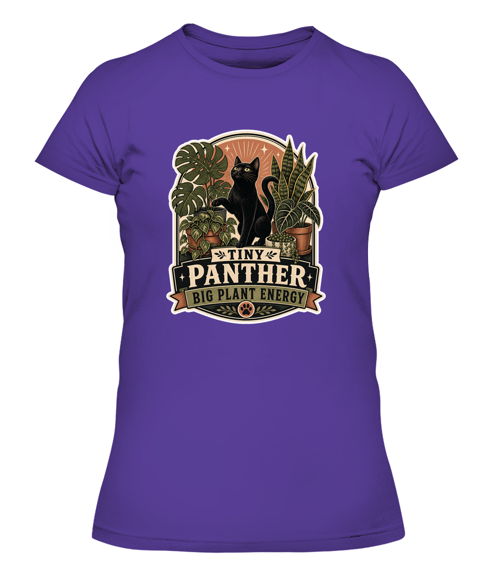 Tiny Panther Big Plant Energy Ladies T-Shirt | Black Cat Lover Gift