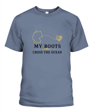 My Roots Cross The Ocean — T-Shirt in Blue Jean
