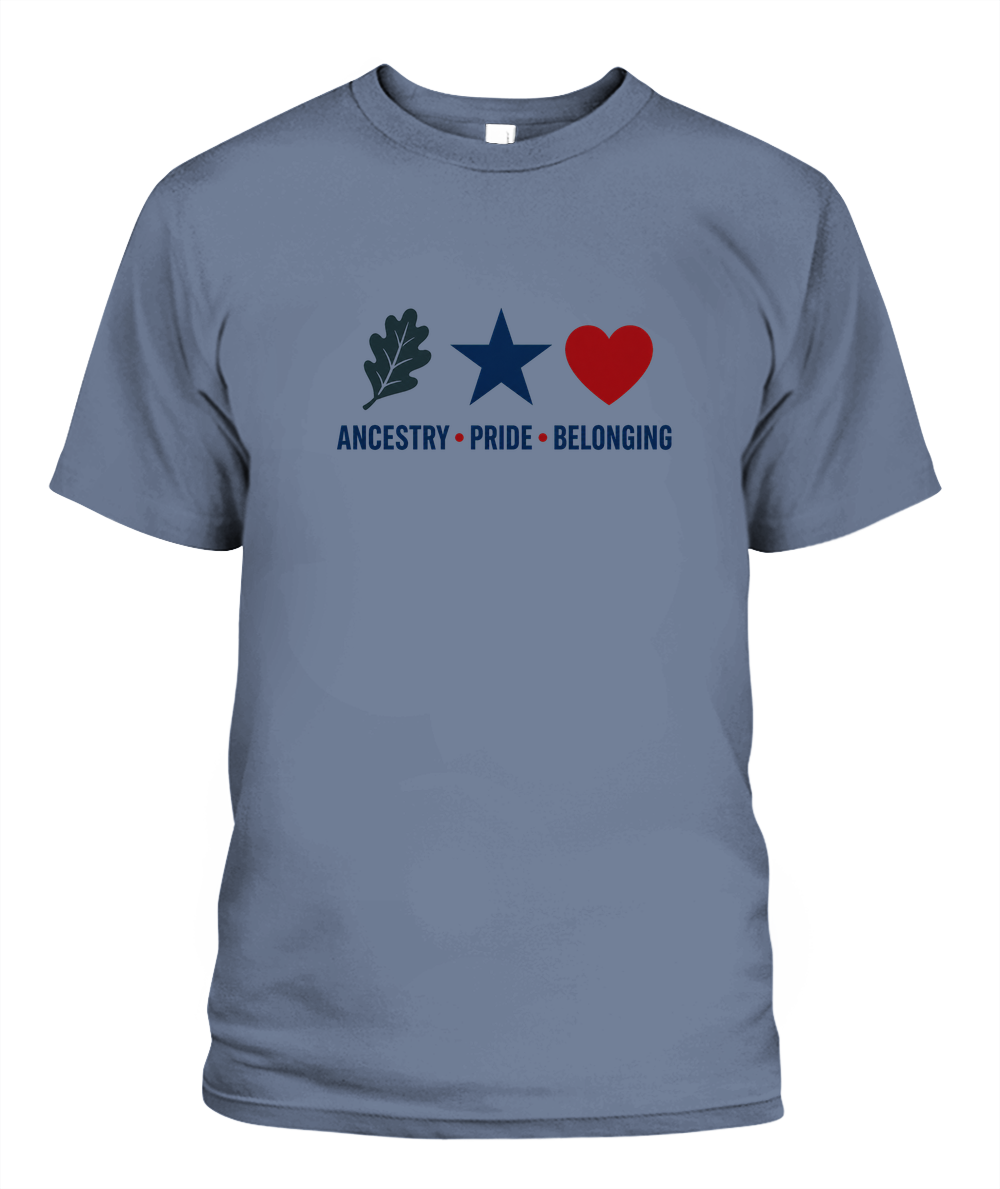 Ancestry, Pride, Belonging — T-Shirt in Blue Jean