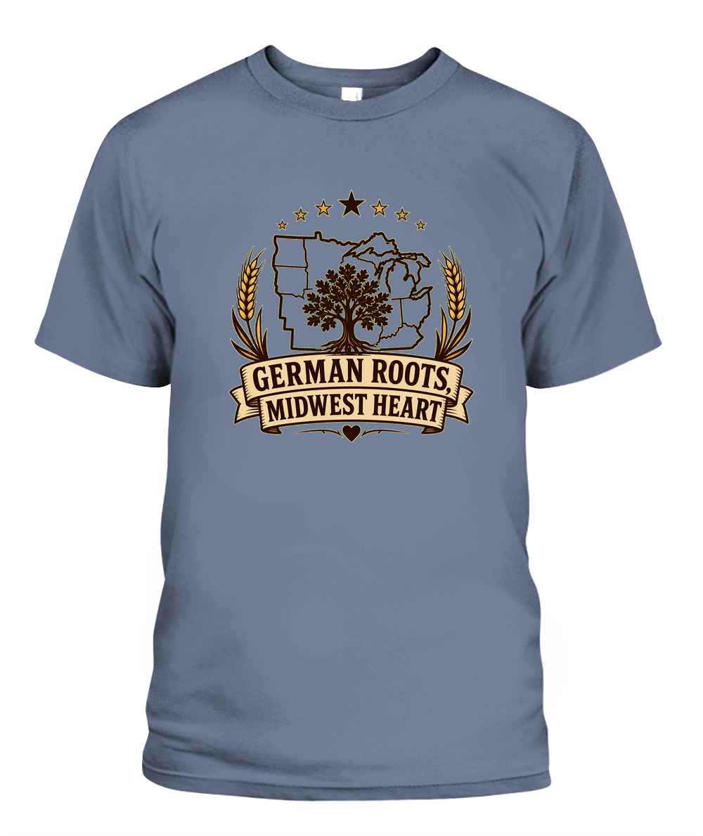 German Roots, Midwest Heart — T-Shirt in Blue Jean