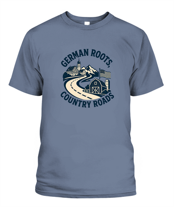 German Roots, Country Roads — T-Shirt in Blue Jean