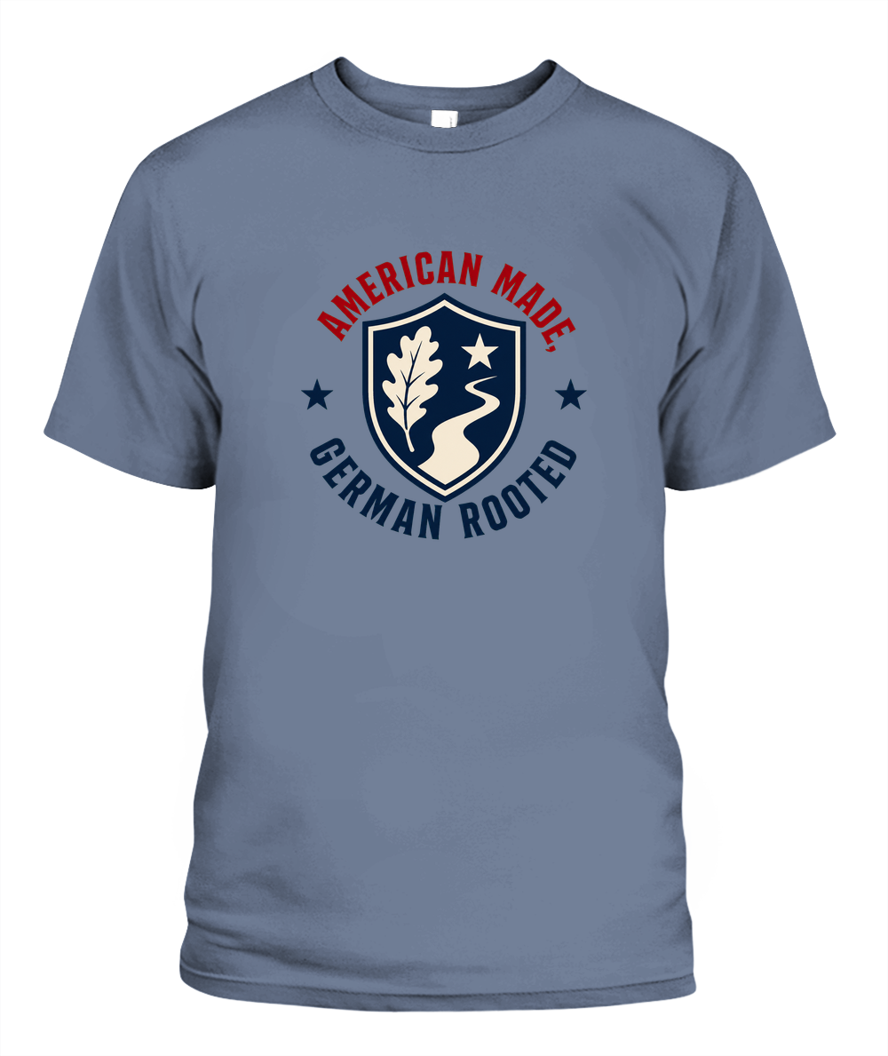 American Made, German Rooted — T-Shirt in Blue Jean