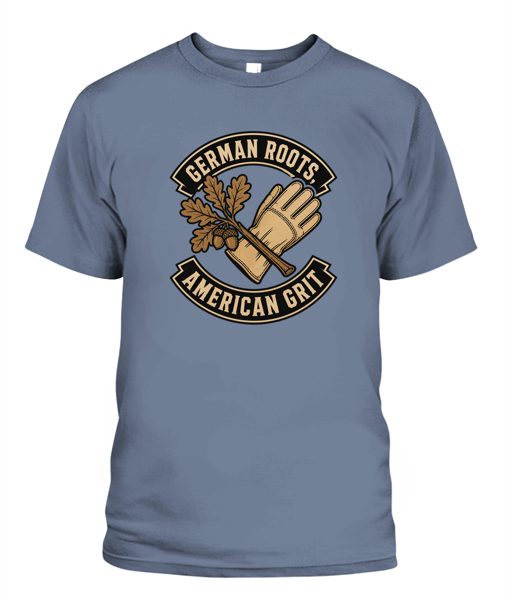 German Roots, American Grit — T-Shirt in Blue Jean