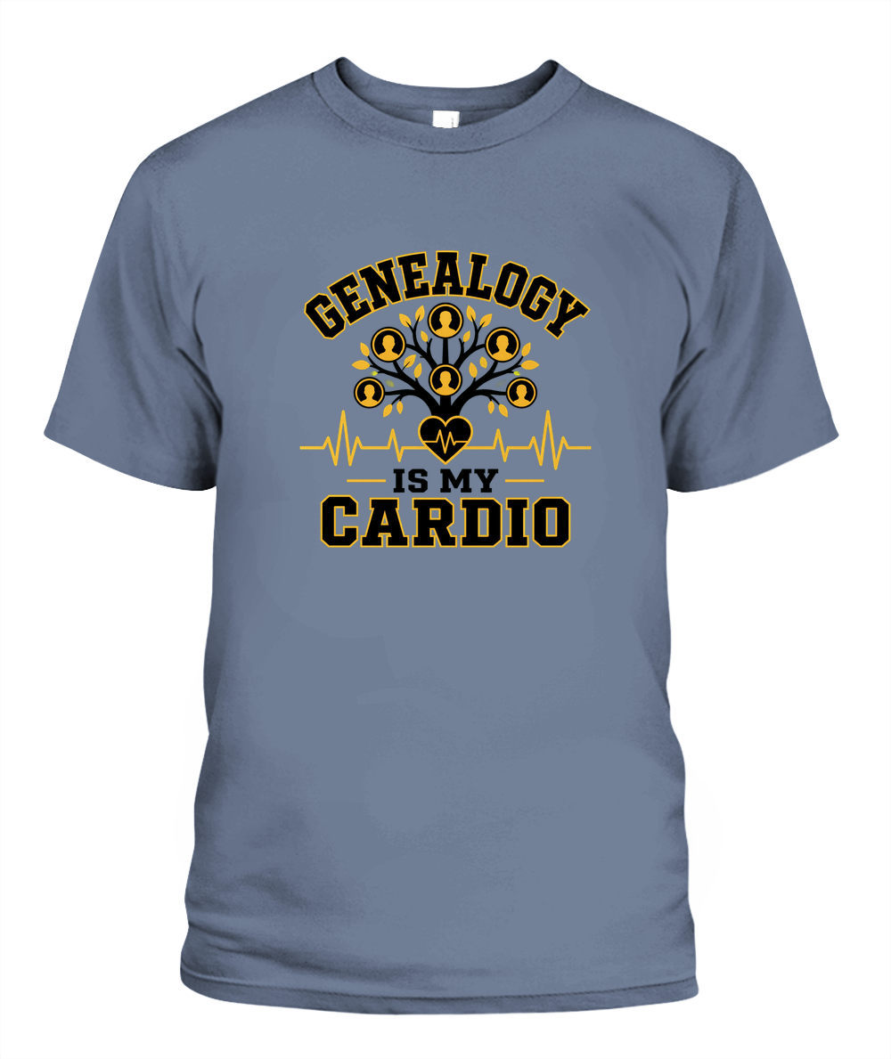 Genealogy Is My Cardio — T-Shirt in Blue Jean