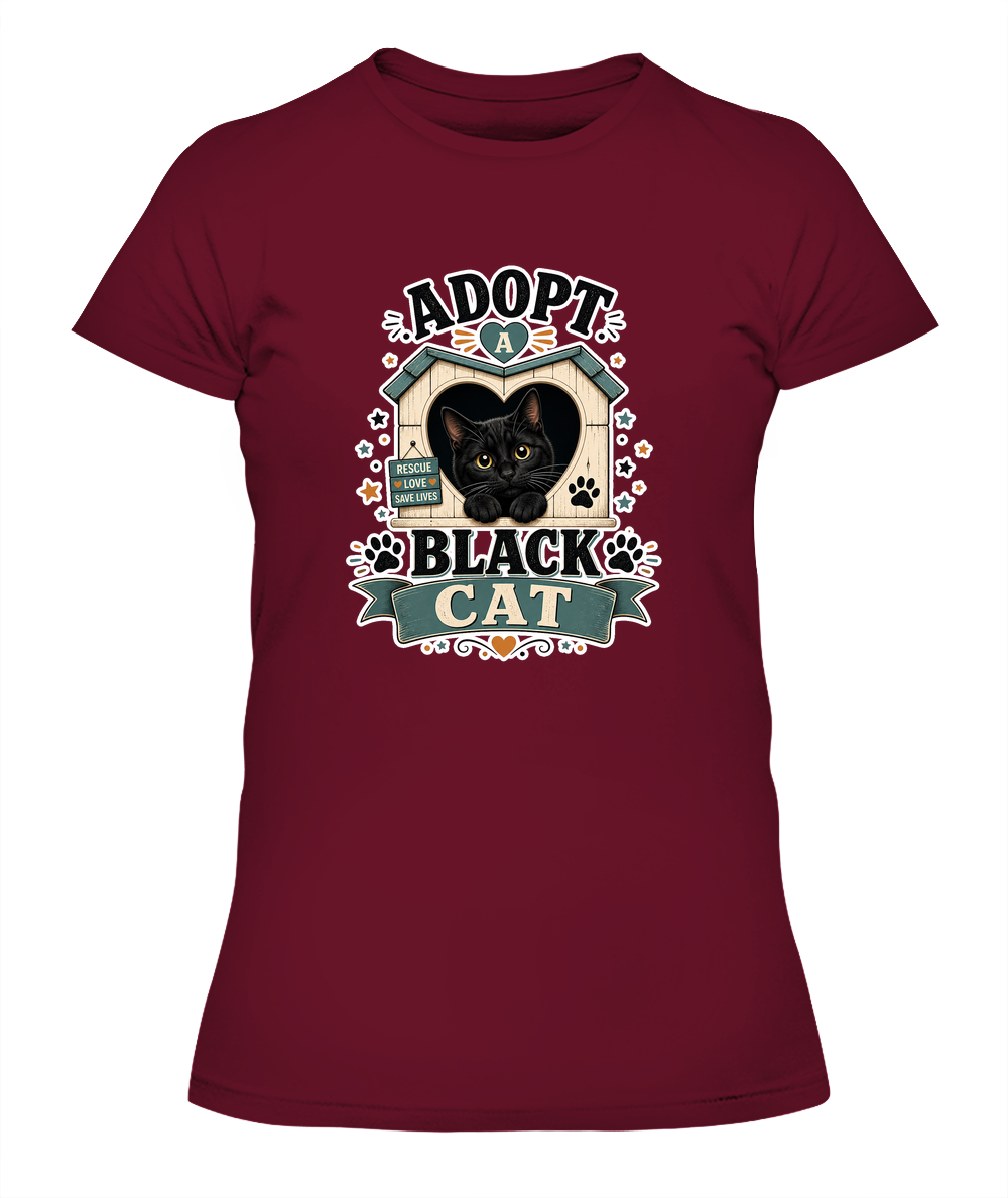 Adopt a Black Cat Ladies T-Shirt | Black Cat Lover Gift