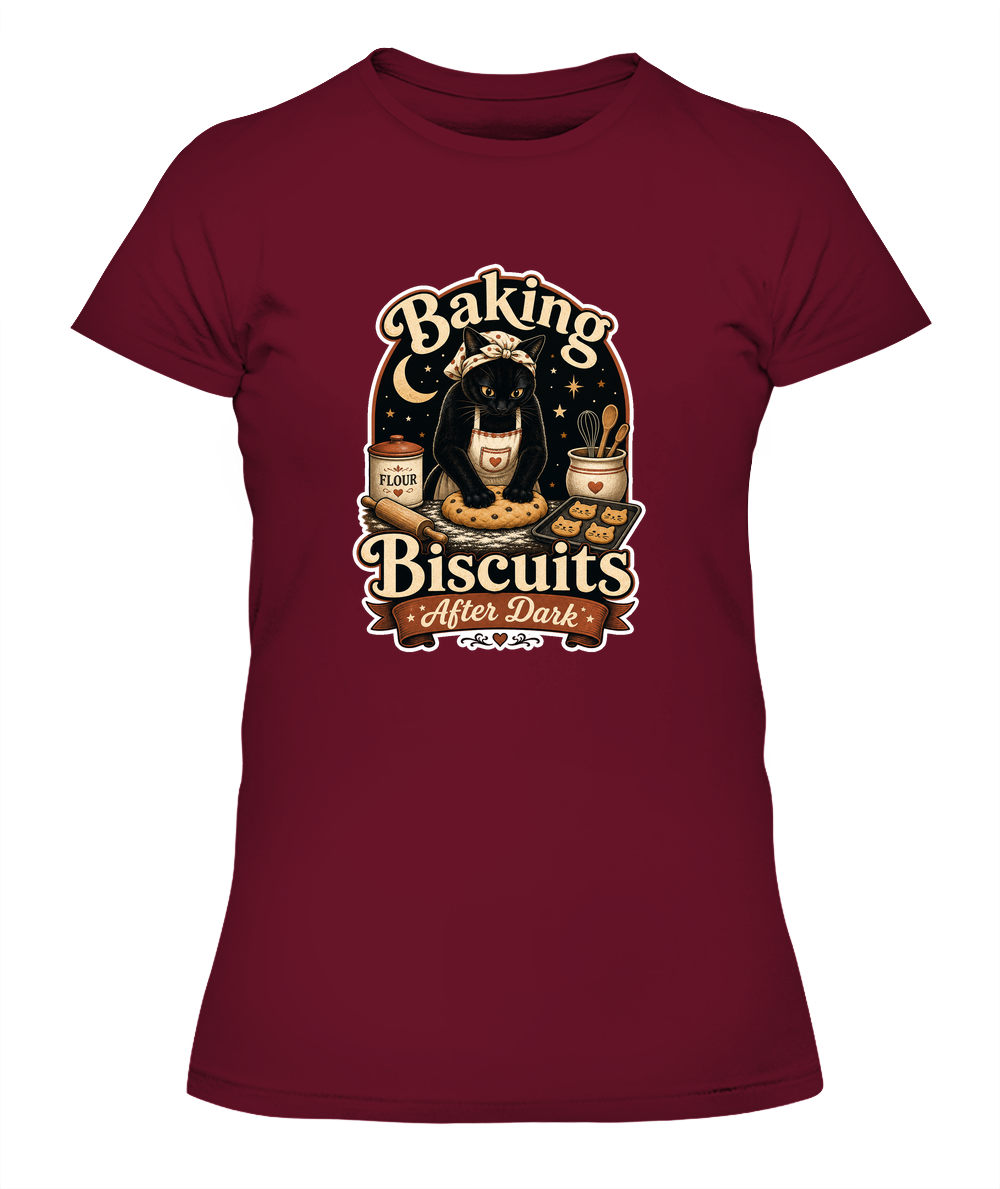 Baking Biscuits After Dark Ladies T-Shirt | Black Cat Lover Gift