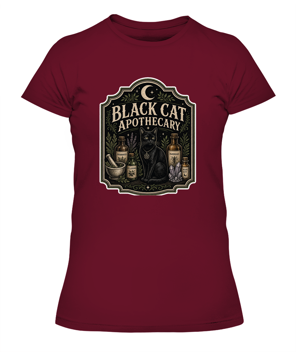 Black Cat Apothecary Ladies T-Shirt | Black Cat Lover Gift