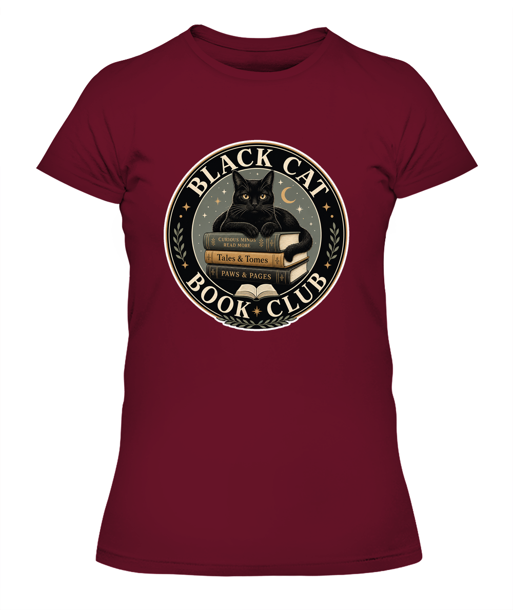 Black Cat Book Club Ladies T-Shirt | Black Cat Lover Gift