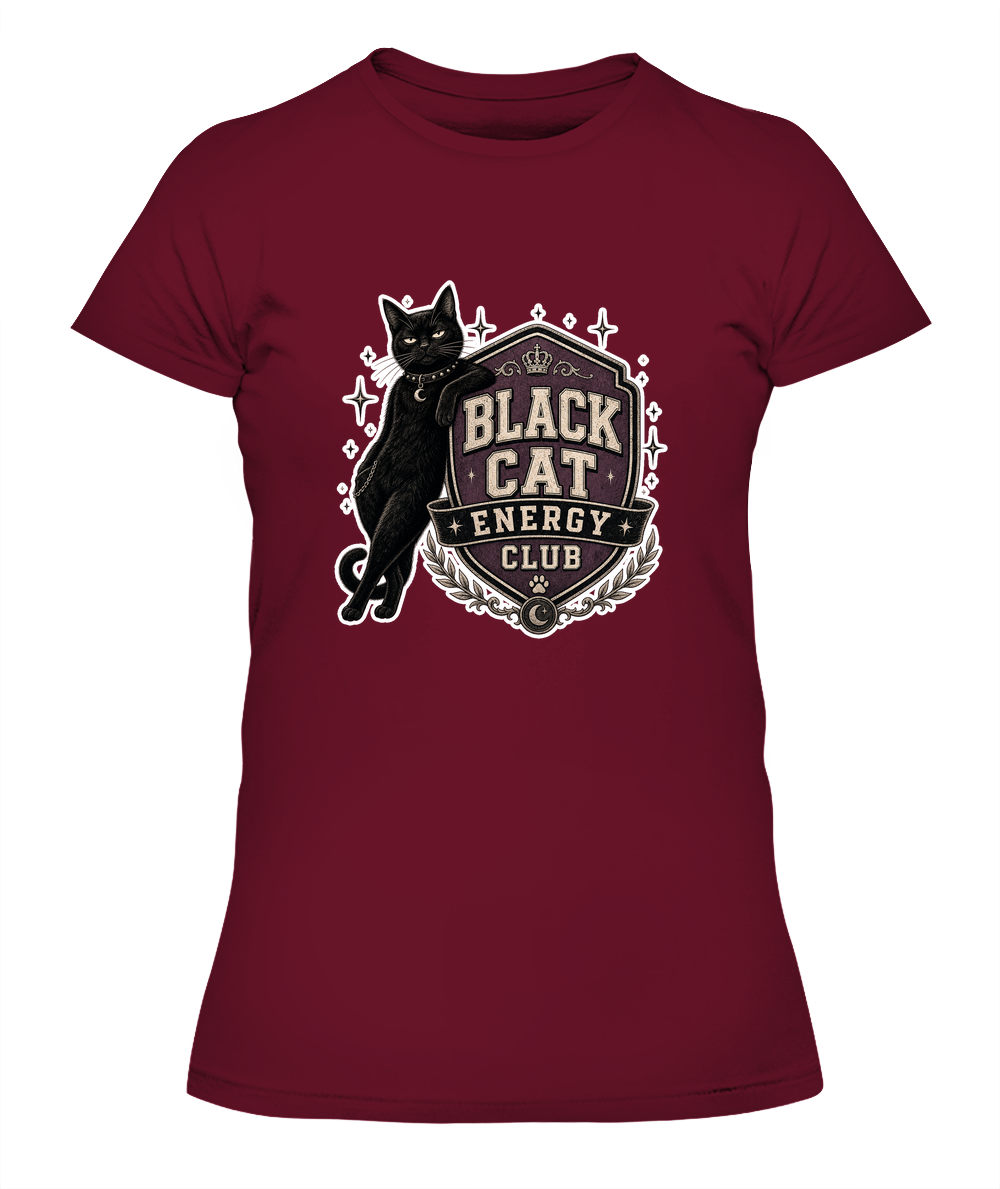 Black Cat Energy Club Ladies T-Shirt | Black Cat Lover Gift