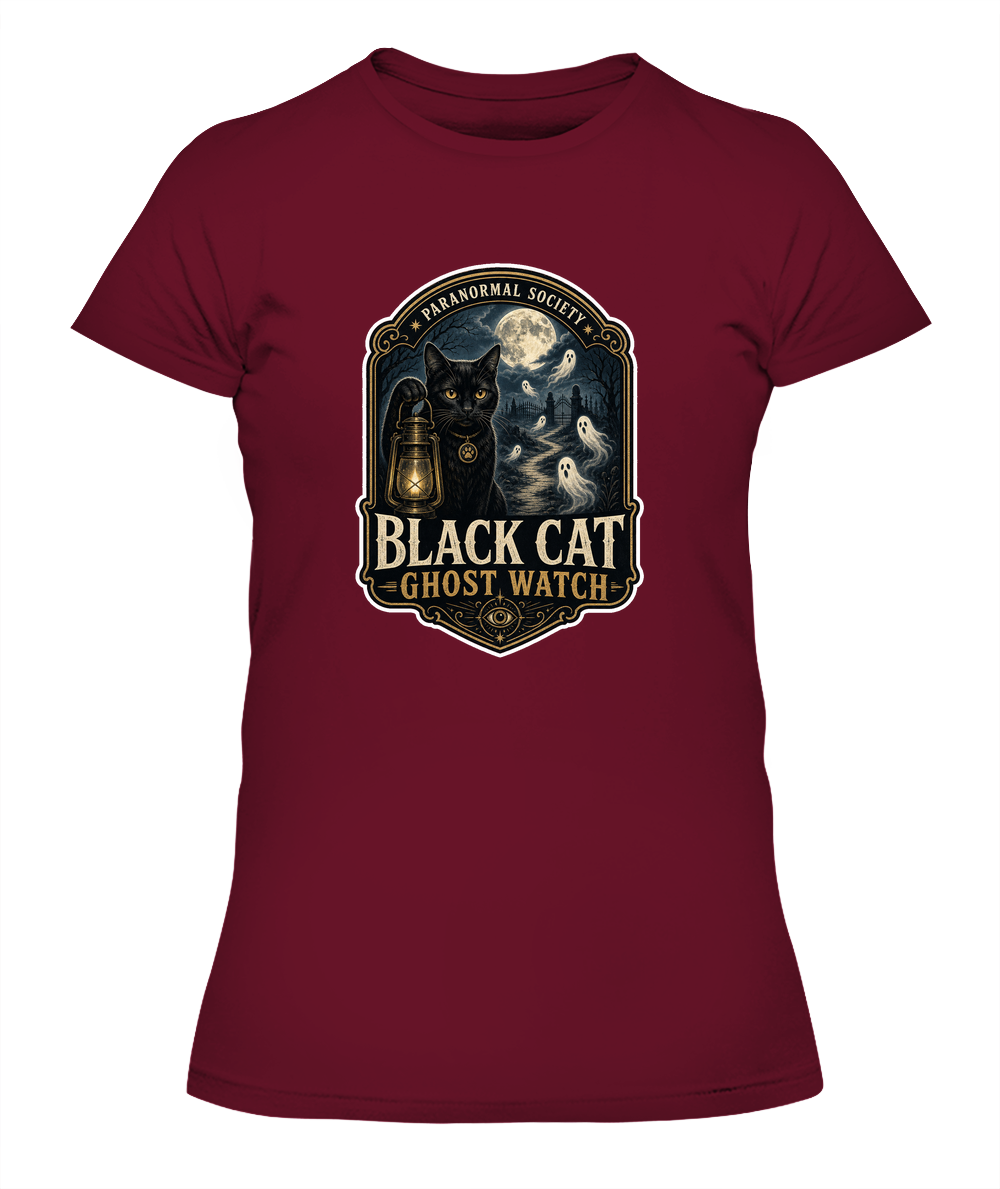 Black Cat Ghost Watch Ladies T-Shirt | Black Cat Lover Gift